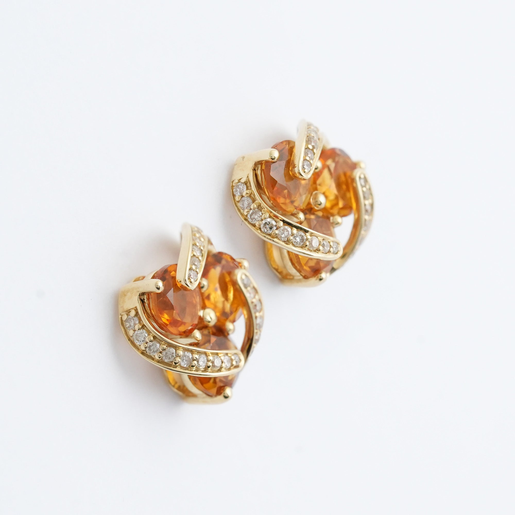 シトリン&ダイヤモンド ピアス – 18Kイエローゴールド