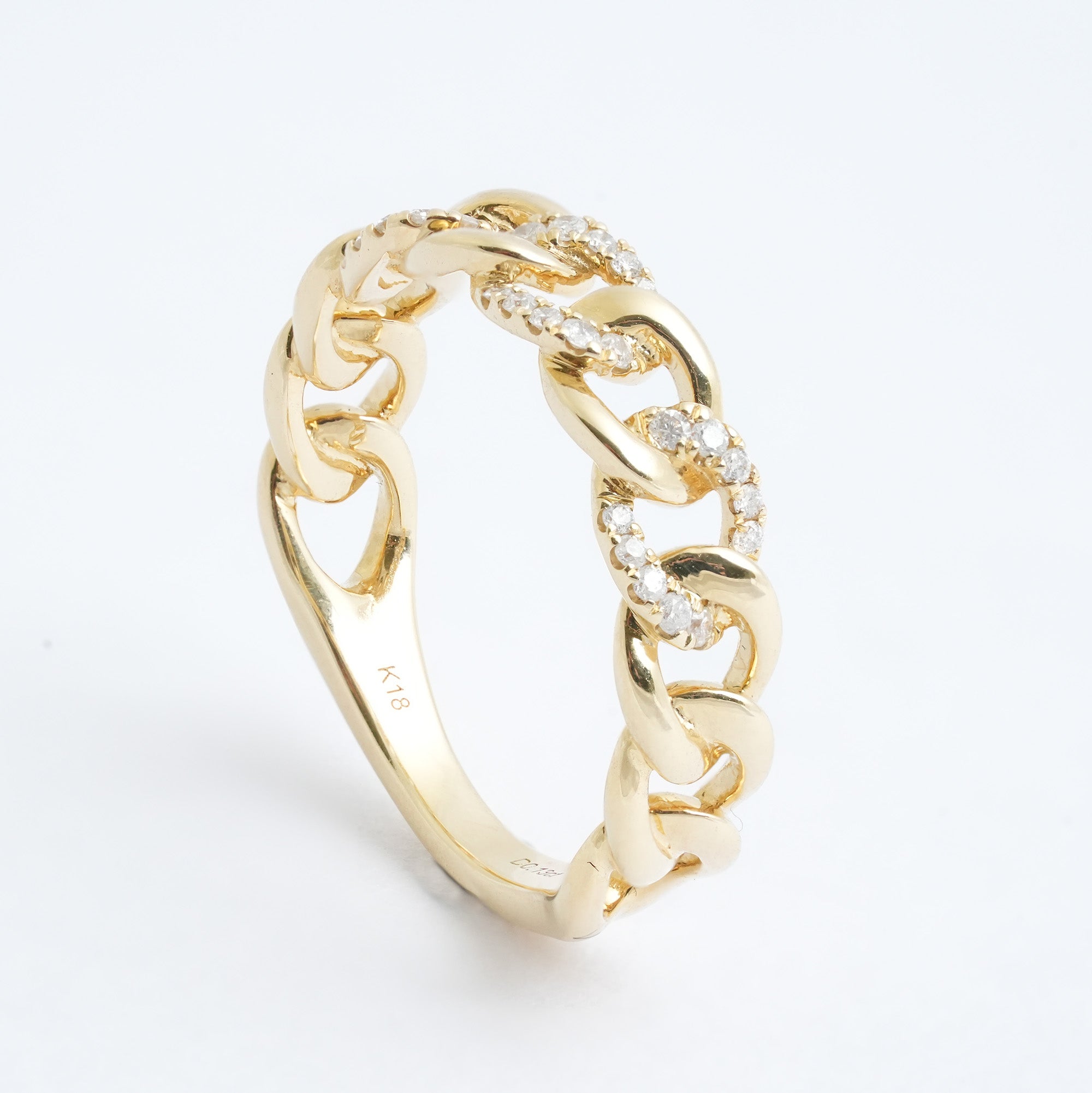 チェーンリンク ダイヤモンド リング – K18YG、0.13ct