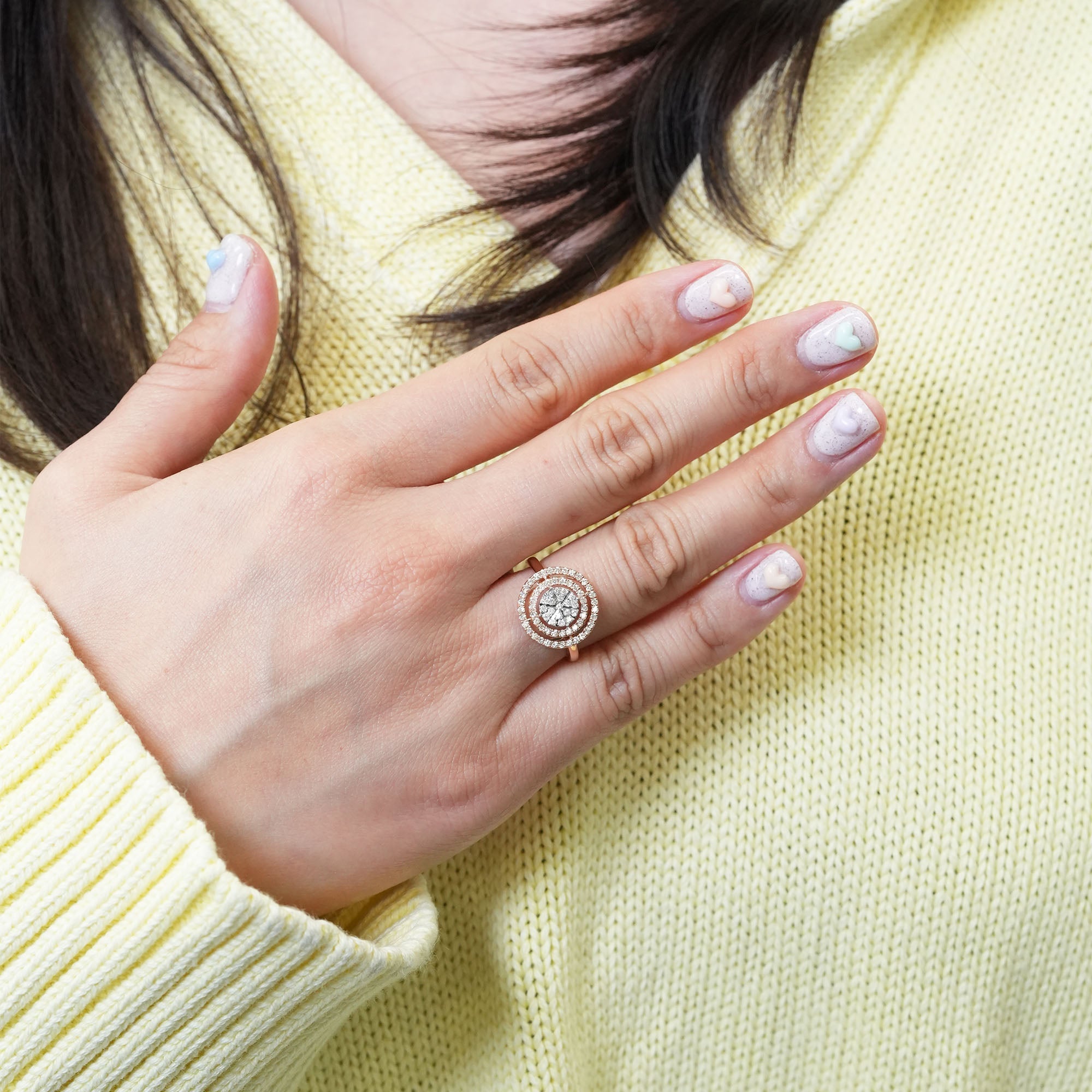 ピザカットダイヤモンドリング – K18PG、0.50カラット