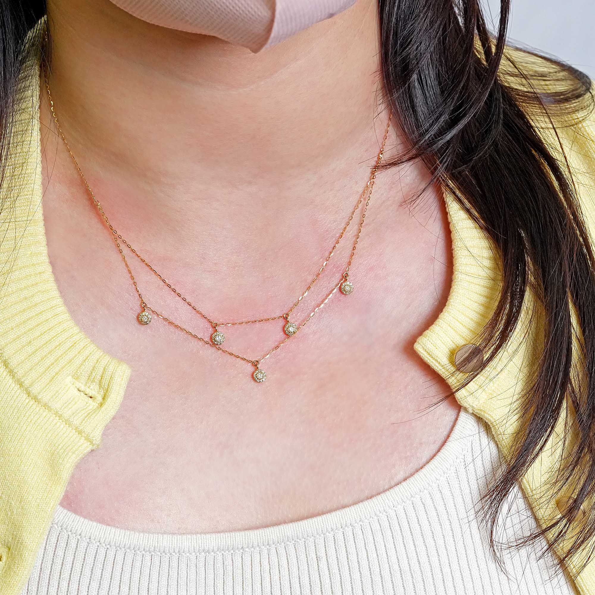 レイヤード ダイヤモンド ステーションネックレス – K18YG、0.28カラット