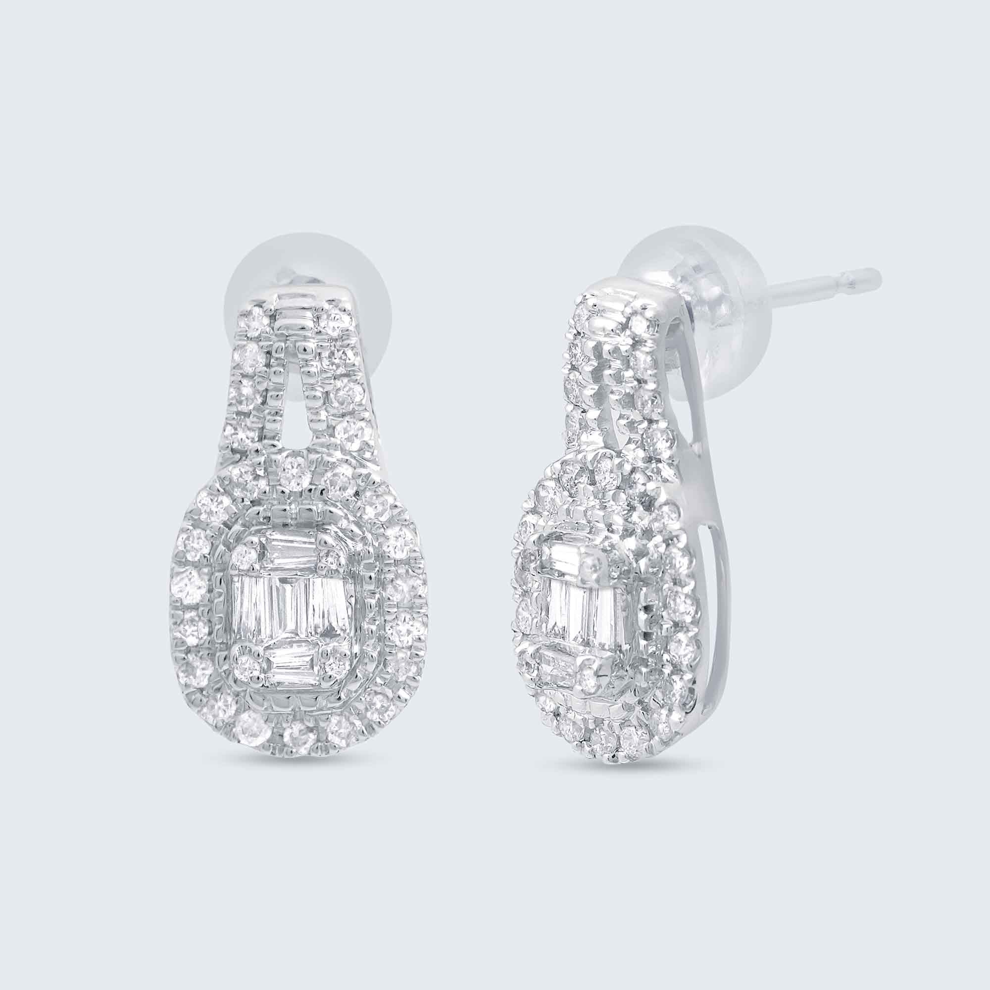 バゲットダイヤモンドピアス – 18Kホワイトゴールド、0.25カラット