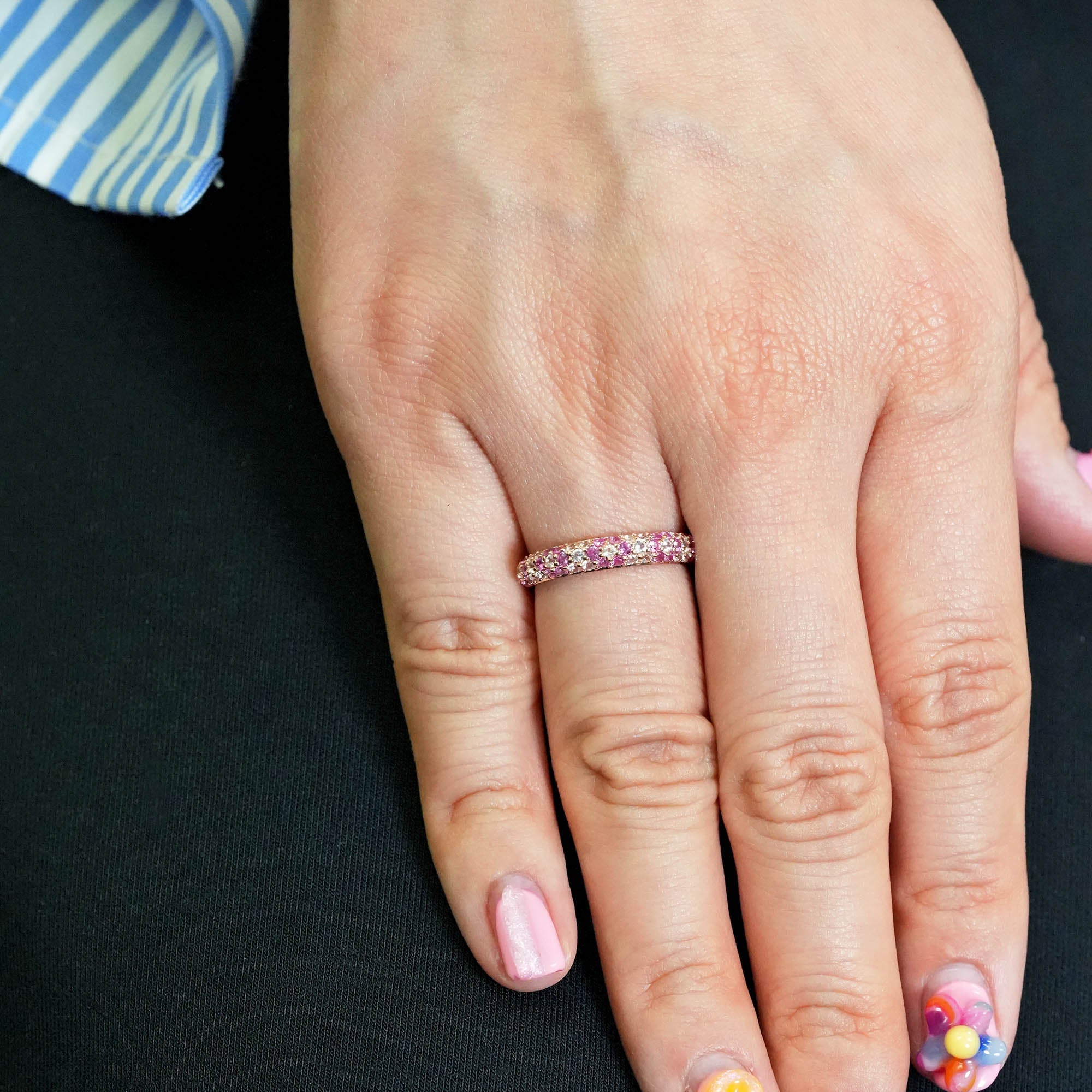 ピンク&ホワイトサファイアリング - 18K PG、1.0カラット