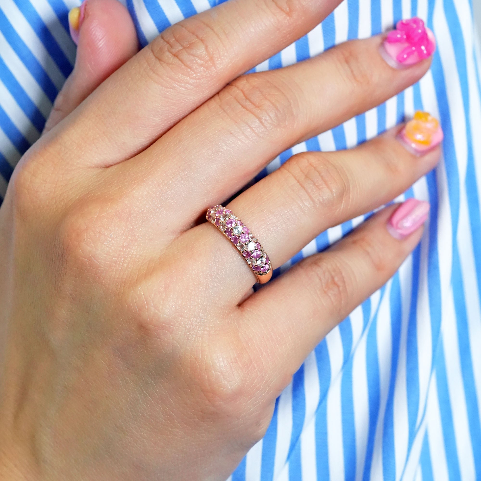 ピンク&ホワイトサファイアリング - 18K PG、1.25カラット