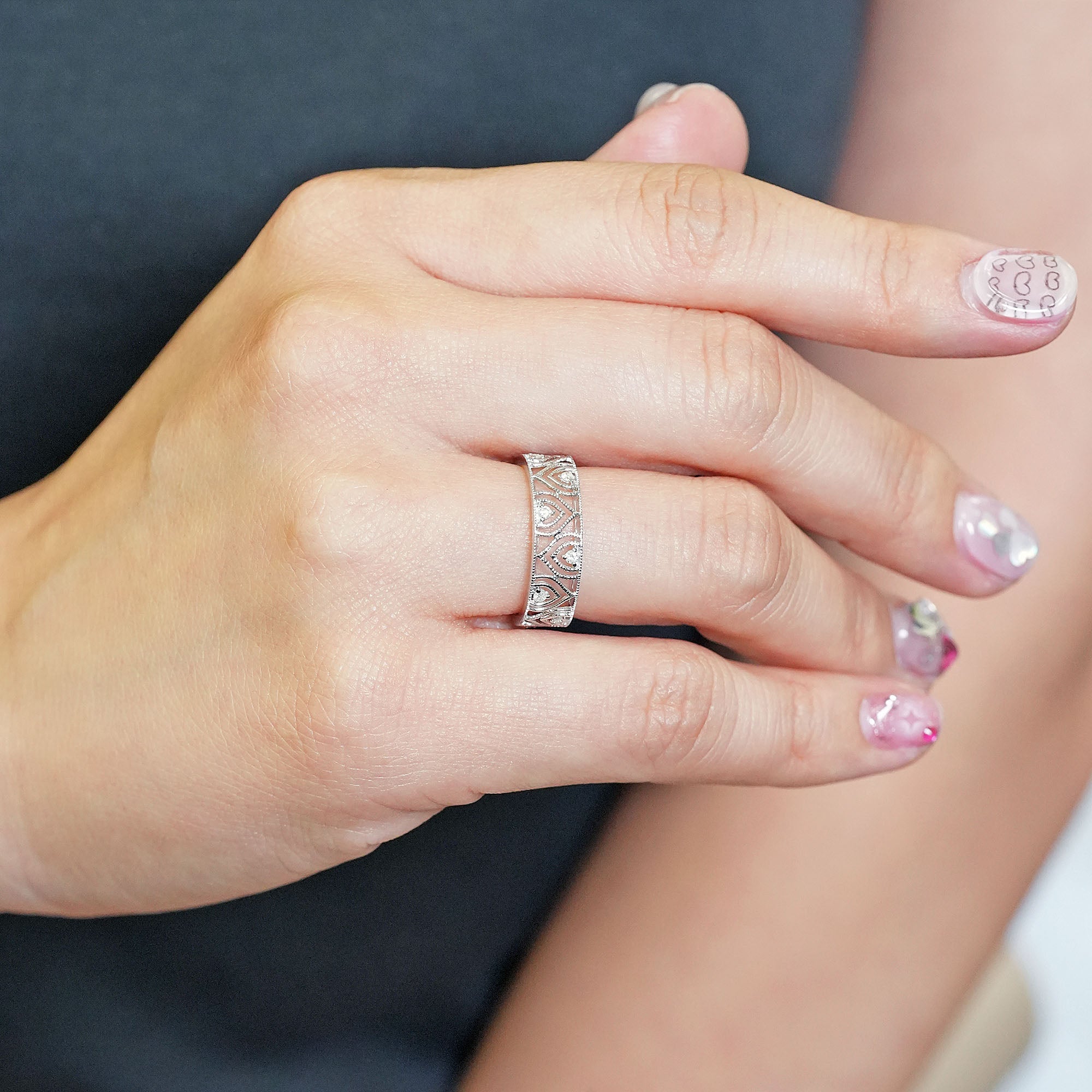 デザインダイヤモンドリング - K18WG、0.10カラット