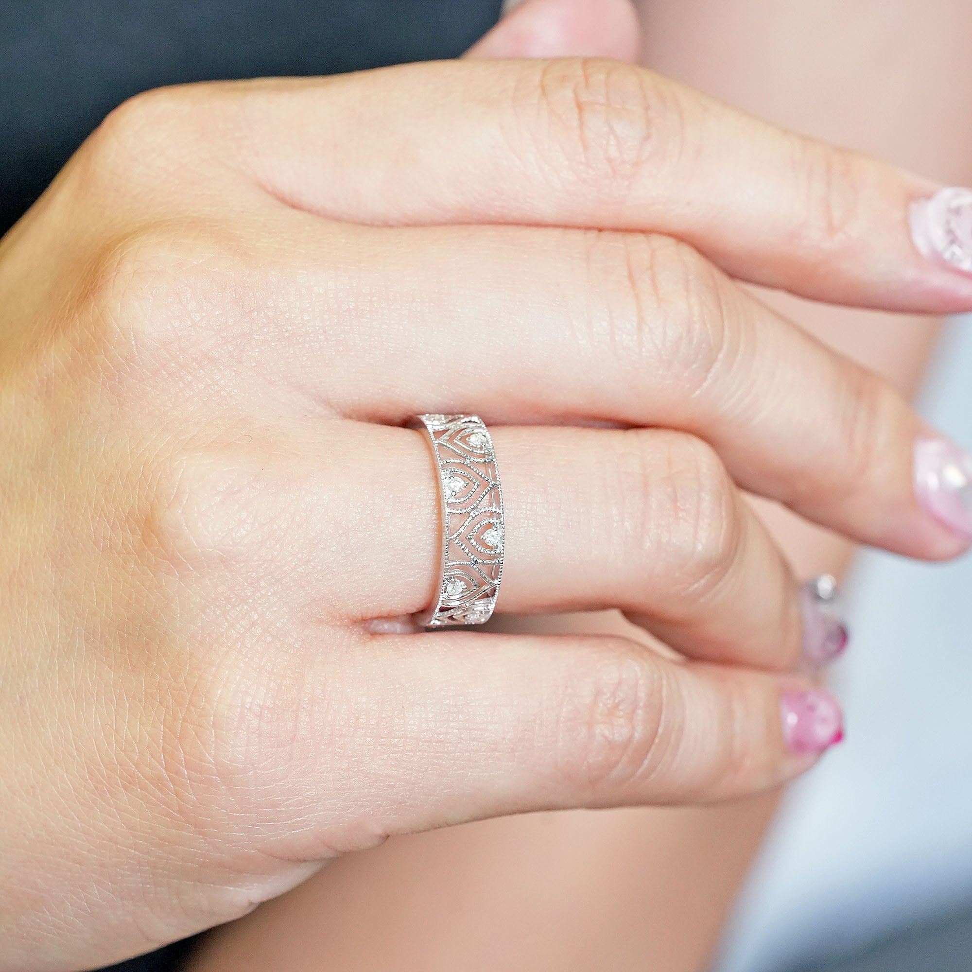 デザインダイヤモンドリング - K18WG、0.10カラット