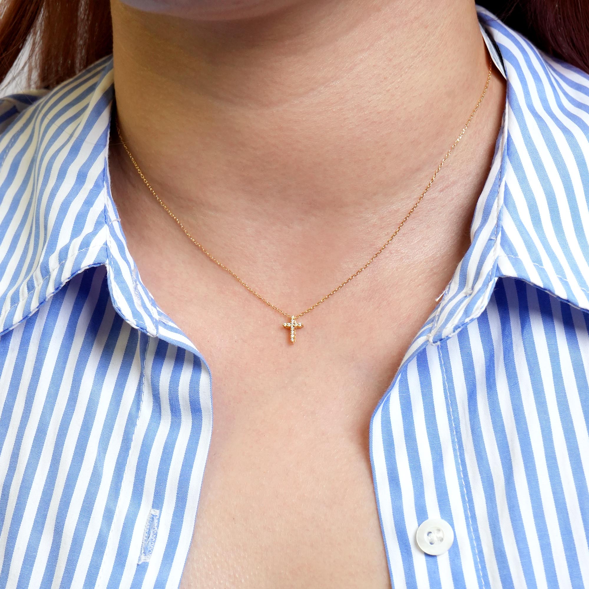 クロスダイヤモンドペンダントヘッド – K18WG / K18YG、0.04ct(チェーンはオプション)