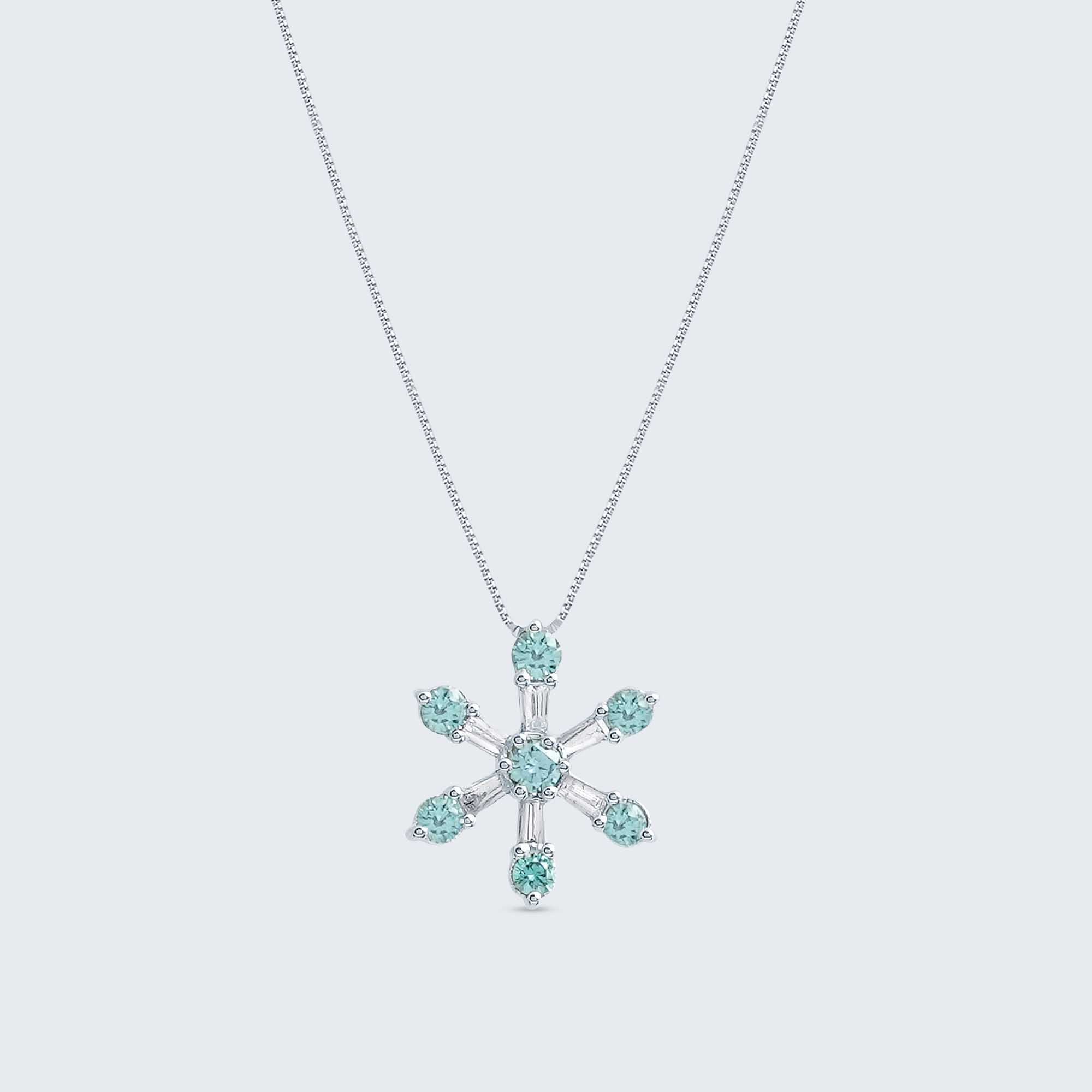 K18WG 0.30ct ブルートリートメントダイヤフラワーペンダント