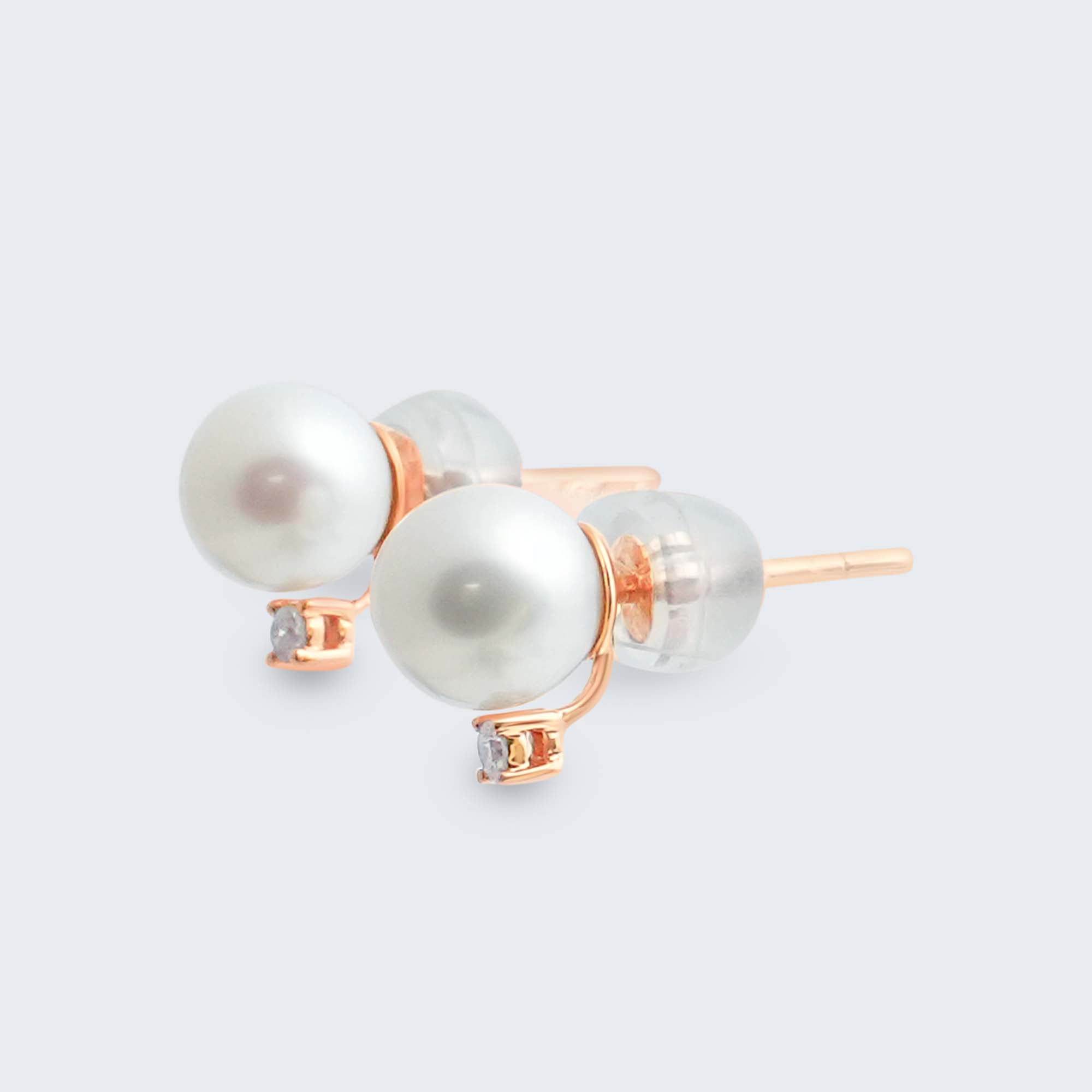 淡水パール&ダイヤモンド ピアス – 18Kイエローゴールド/ピンクゴールド、0.04カラット