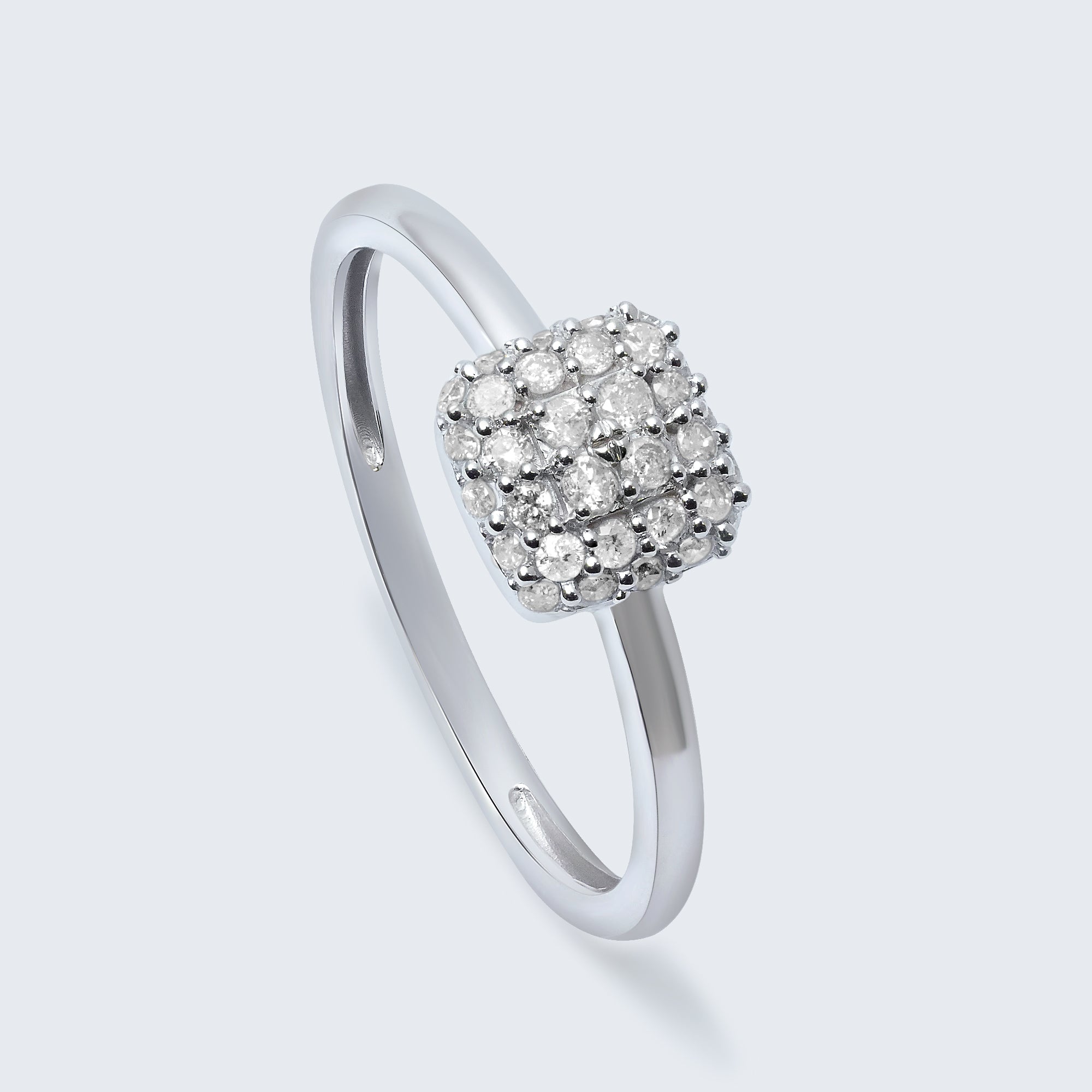 スクエアダイヤモンドリング - K18WG、0.25カラット