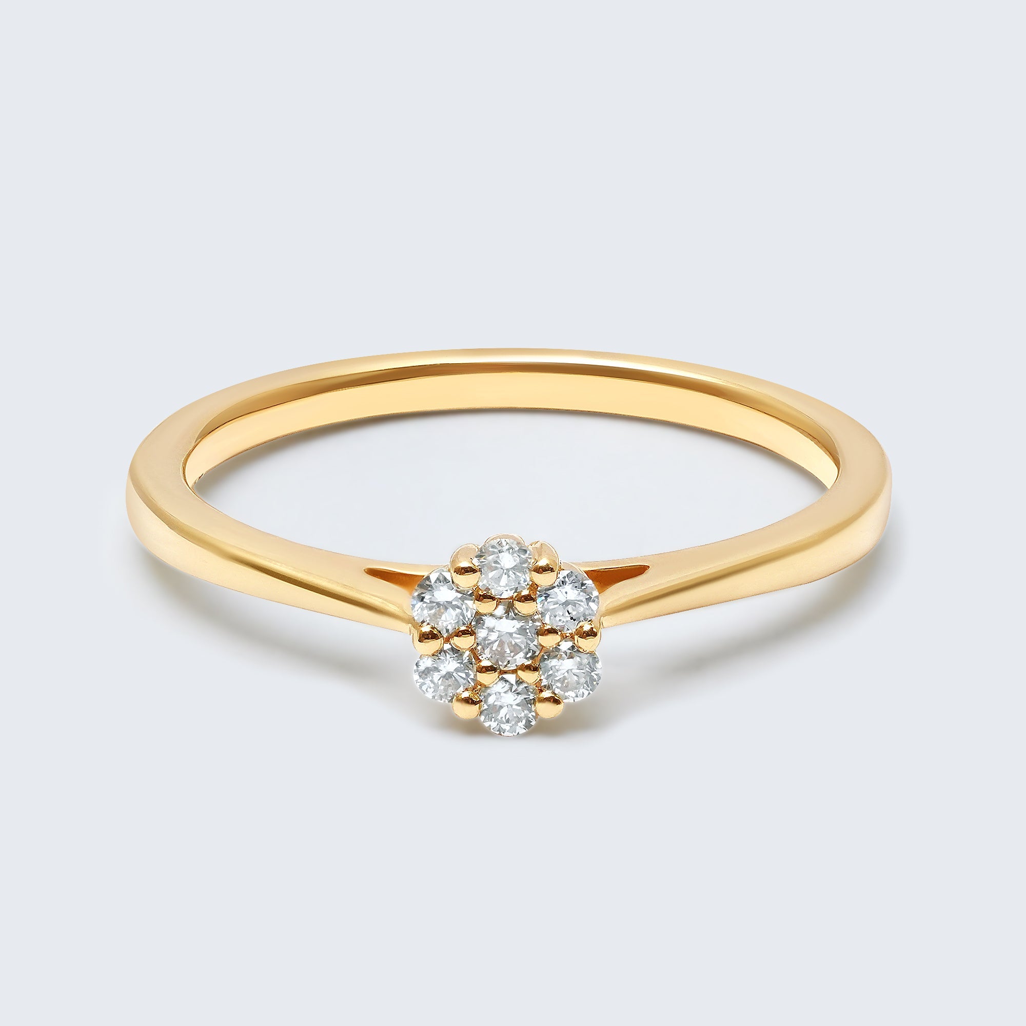 クラスターダイヤモンドリング - K18YG、0.12カラット