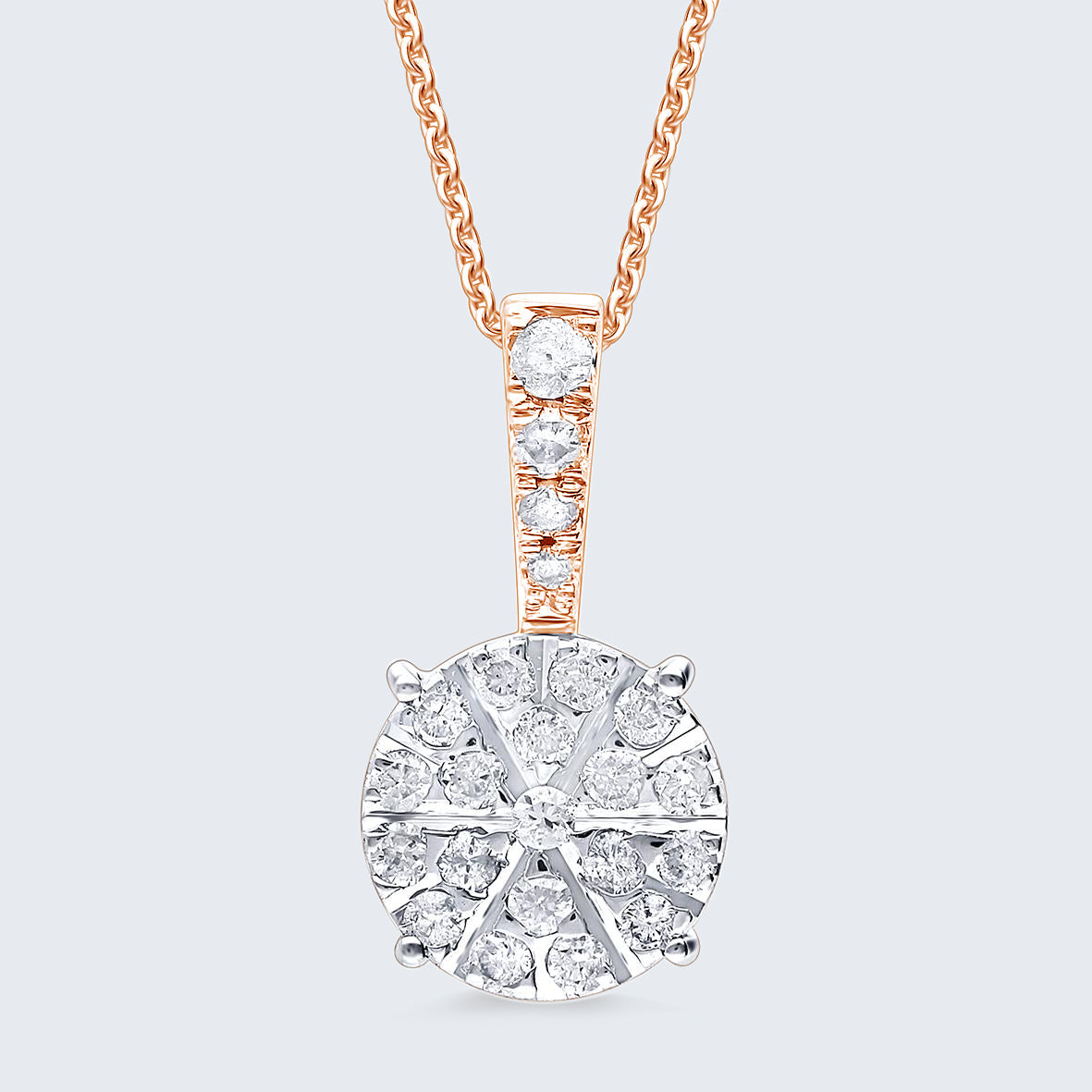 ピザカットデザイン ダイヤモンドペンダントヘッド – K18YG / PG、0.17カラット(チェーンはオプション)