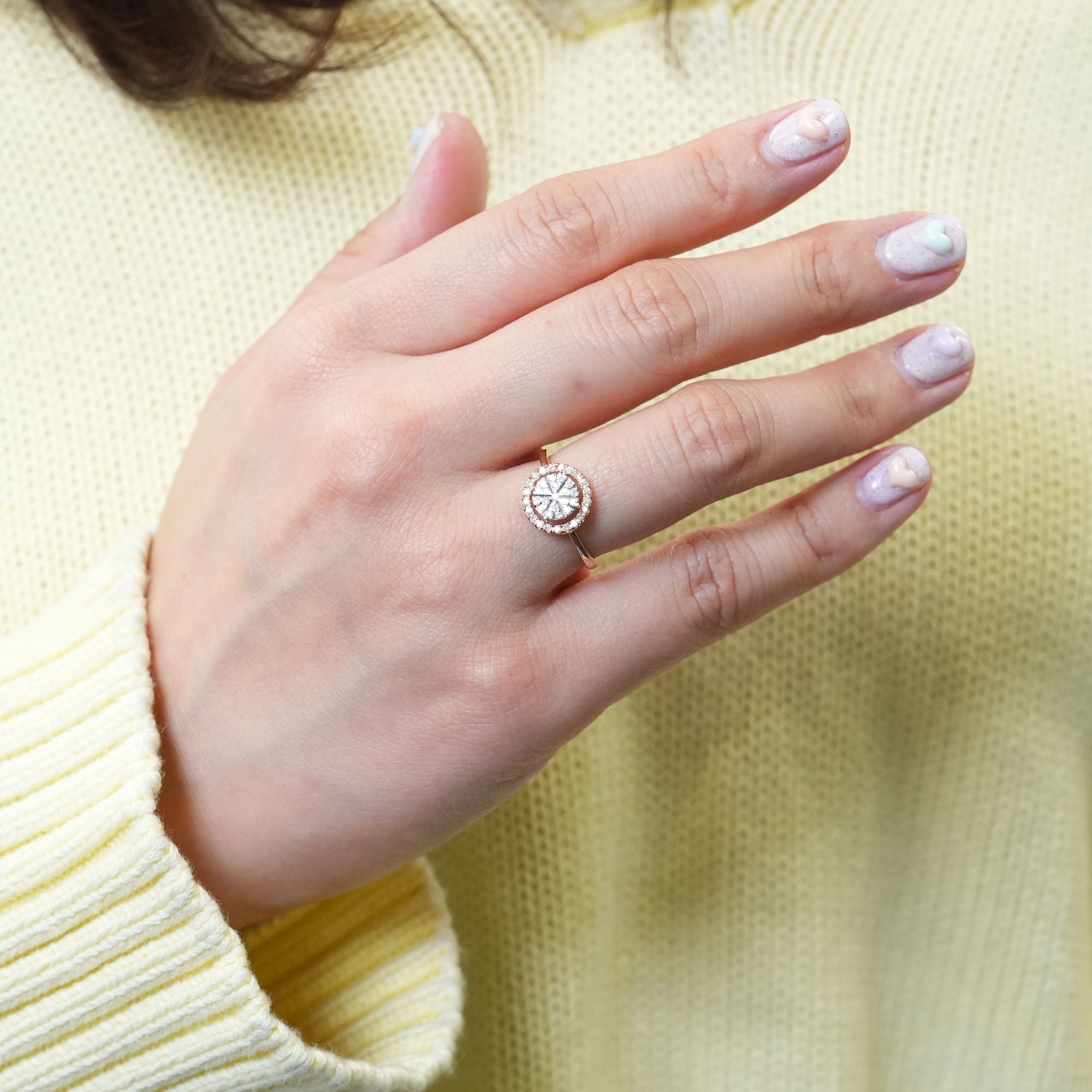 ピザカットダイヤモンドリング – K18PG、0.30カラット