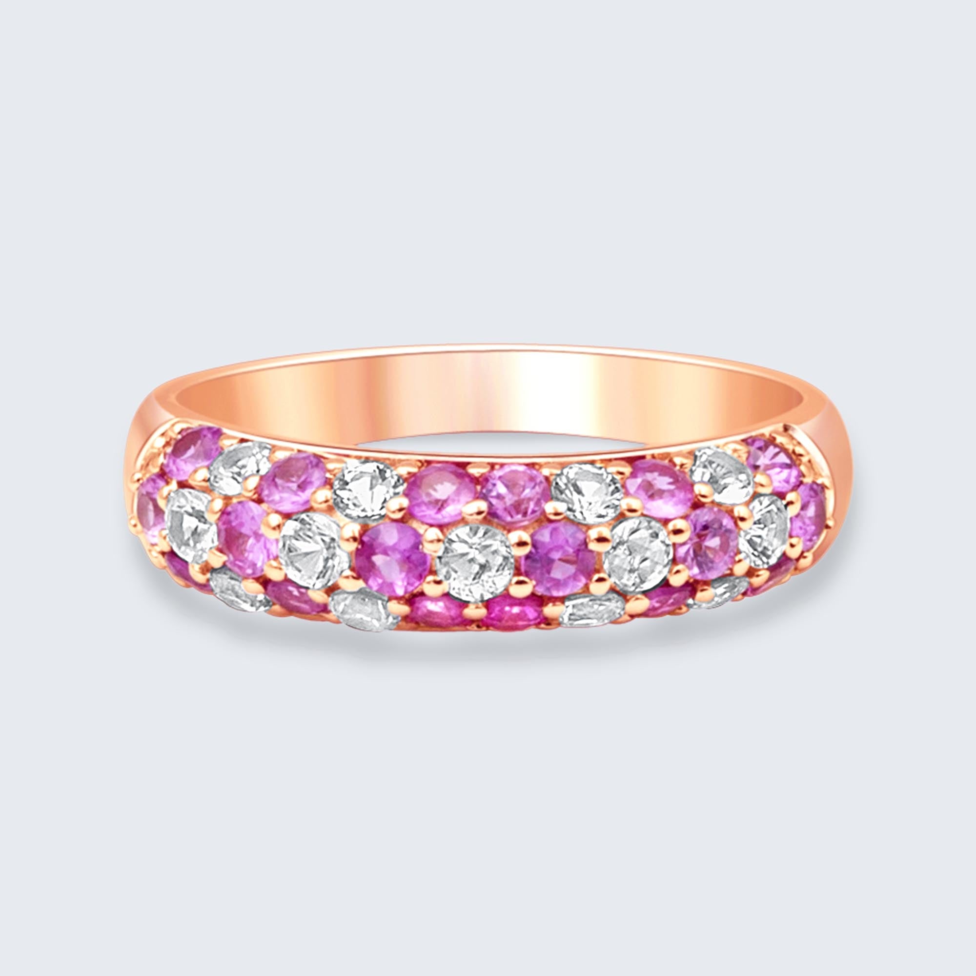 ピンク&ホワイトサファイアリング - 18K PG、1.25カラット