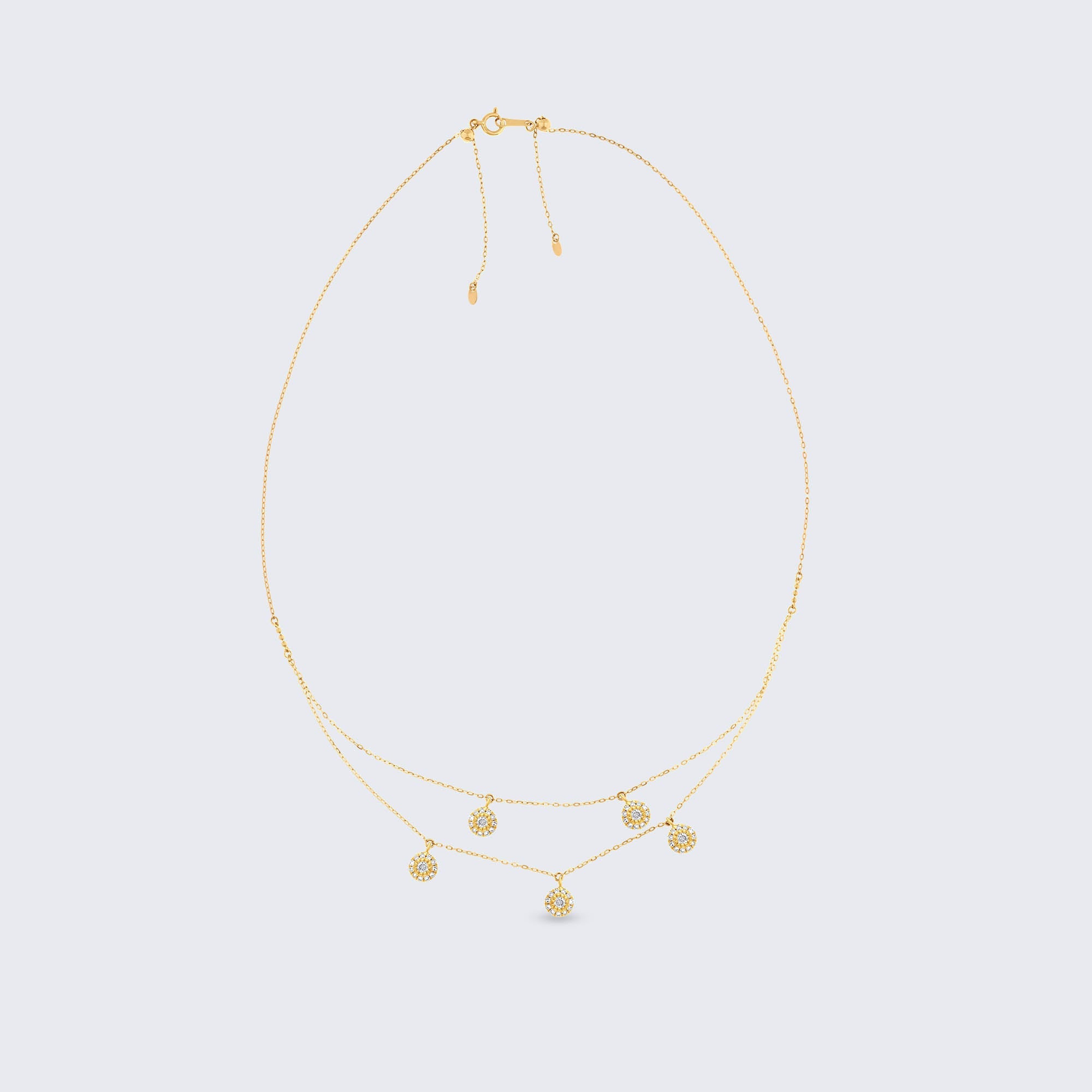 レイヤード ダイヤモンド ステーションネックレス – K18YG、0.28カラット