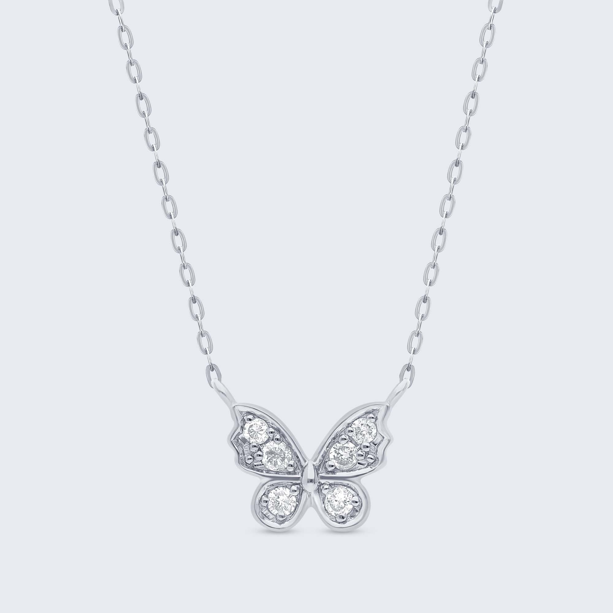 バタフライ ダイヤモンドペンダント – K18YG / WG / PG、0.11カラット