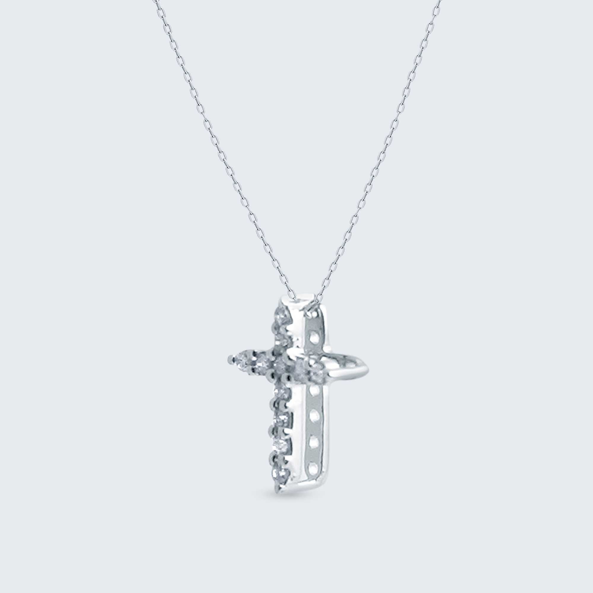 【Aランク】K18PG クロス デザイン ネックレス ダイヤモンド1.03ct【ISEYA】