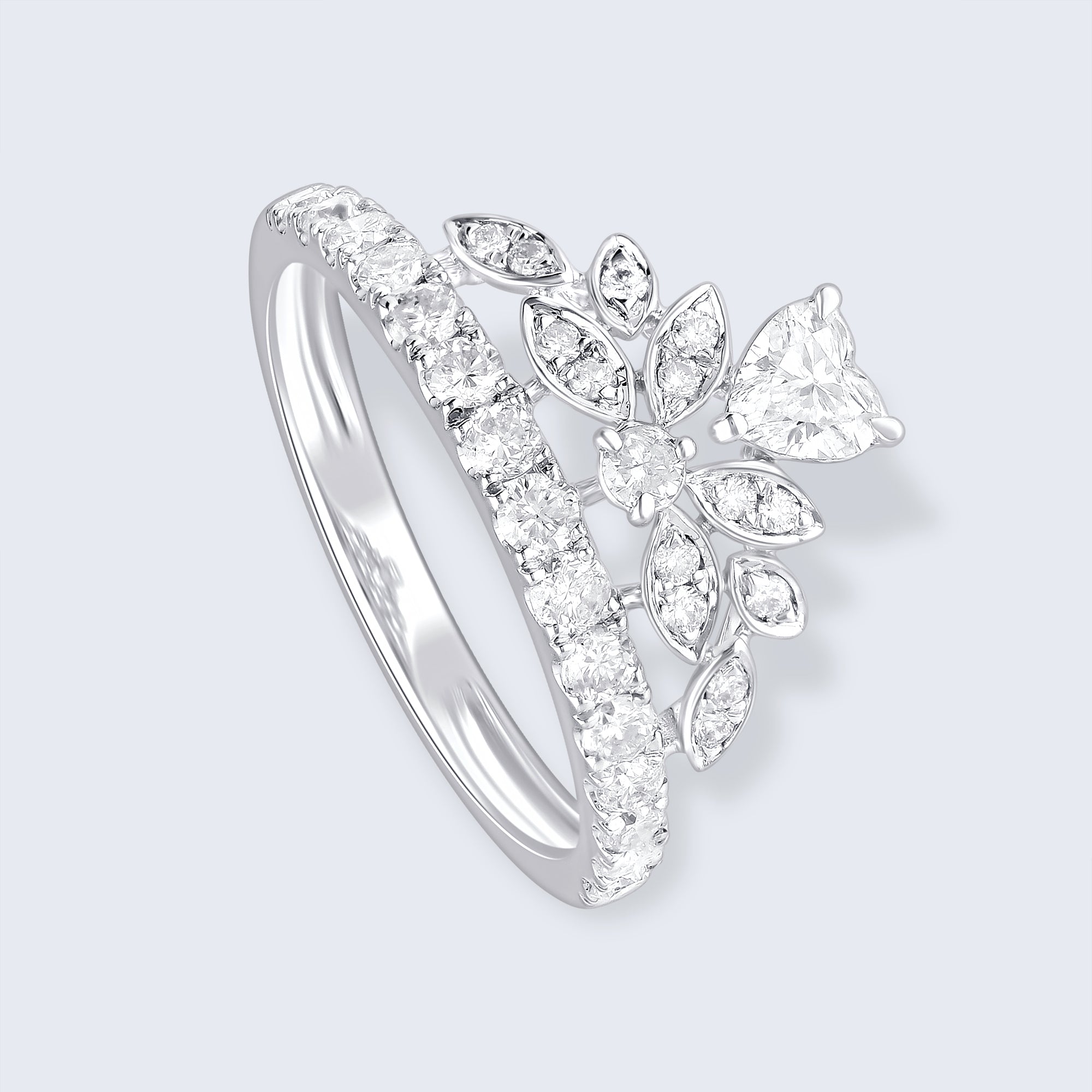 プリンセスクラウン ダイヤモンドリング – 18Kホワイトゴールド、0.80カラット