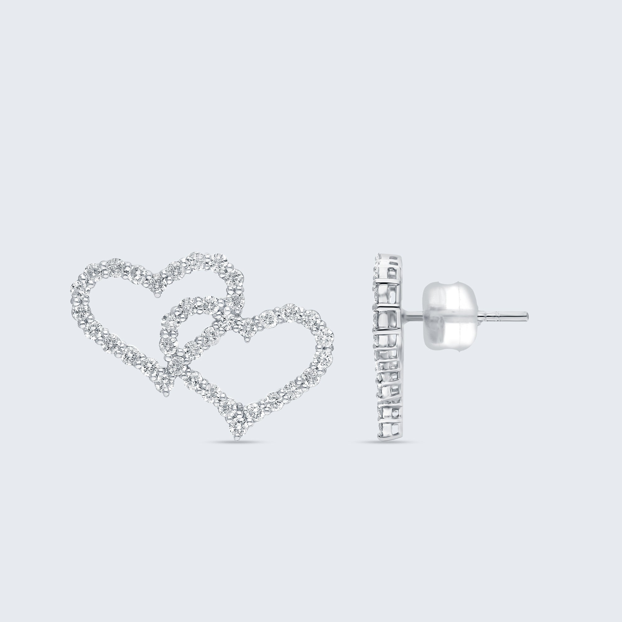 オープンハート ダイヤモンド イヤリング – 18Kゴールド、1.0カラット