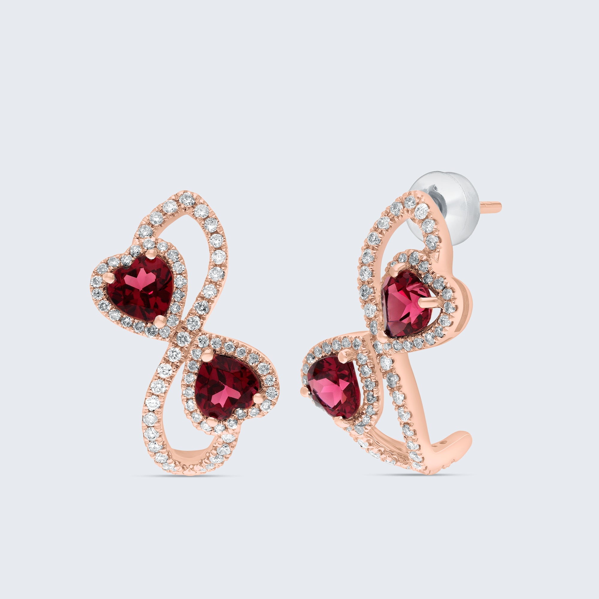 ハートキャンディイヤリング - 18Kゴールド、0.76カラットダイヤモンド＆2.50カラットルビー