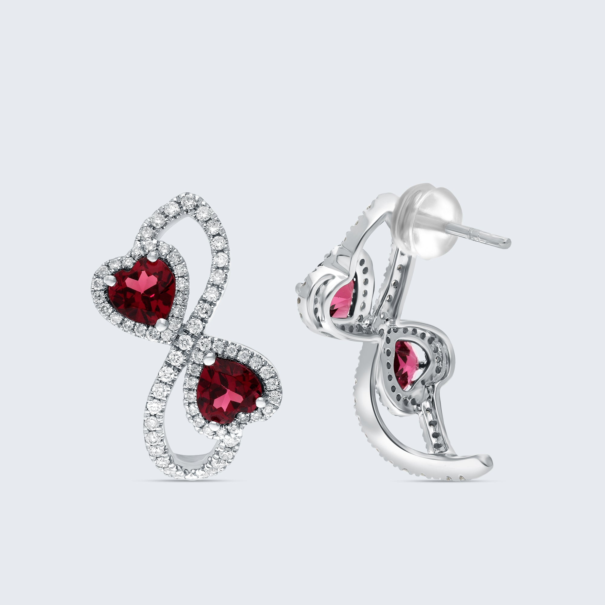 ハートキャンディイヤリング - 18Kゴールド、0.76カラットダイヤモンド＆2.50カラットルビー