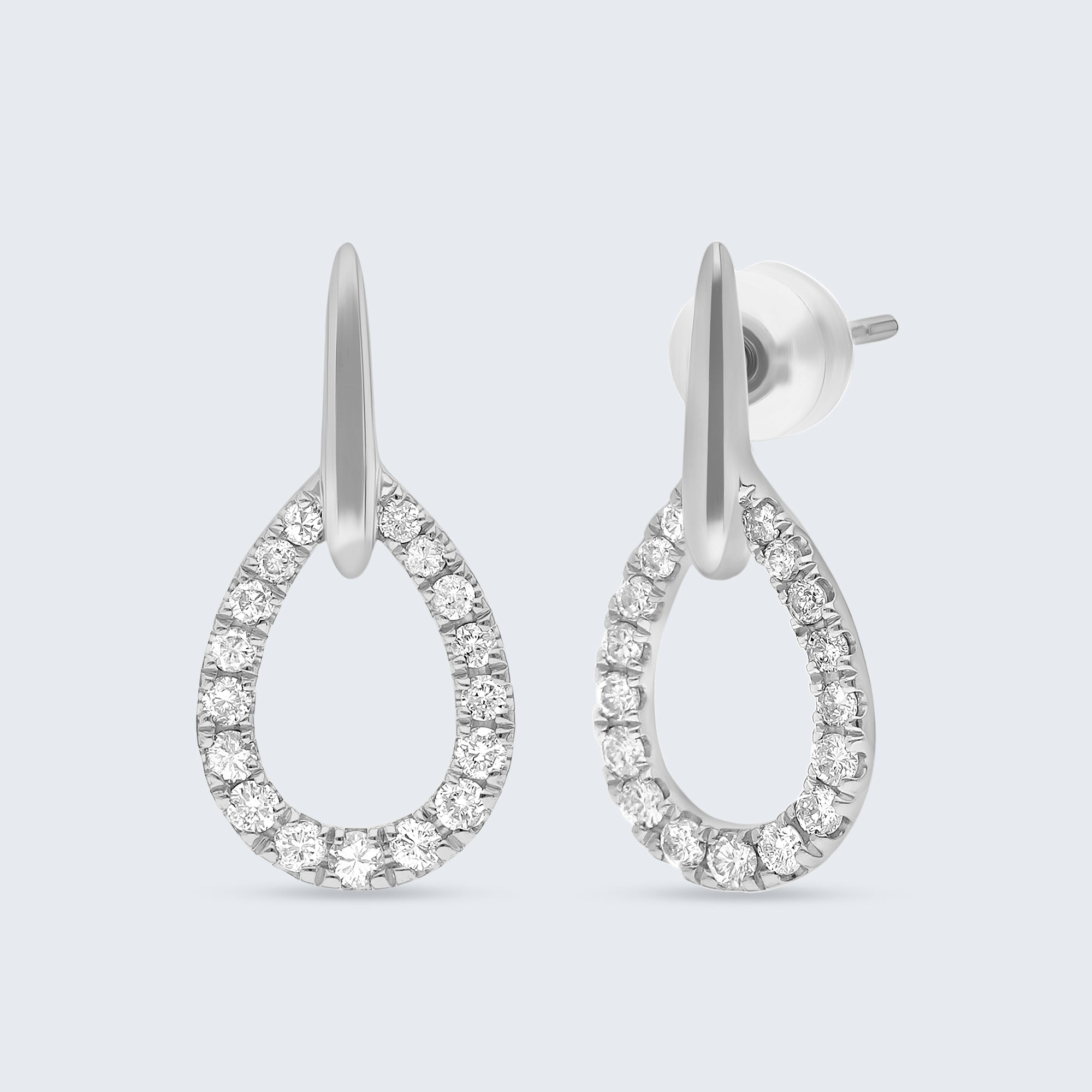 オープン ティアドロップ ダイヤモンド イヤリング – 18Kホワイトゴールド、0.50カラット