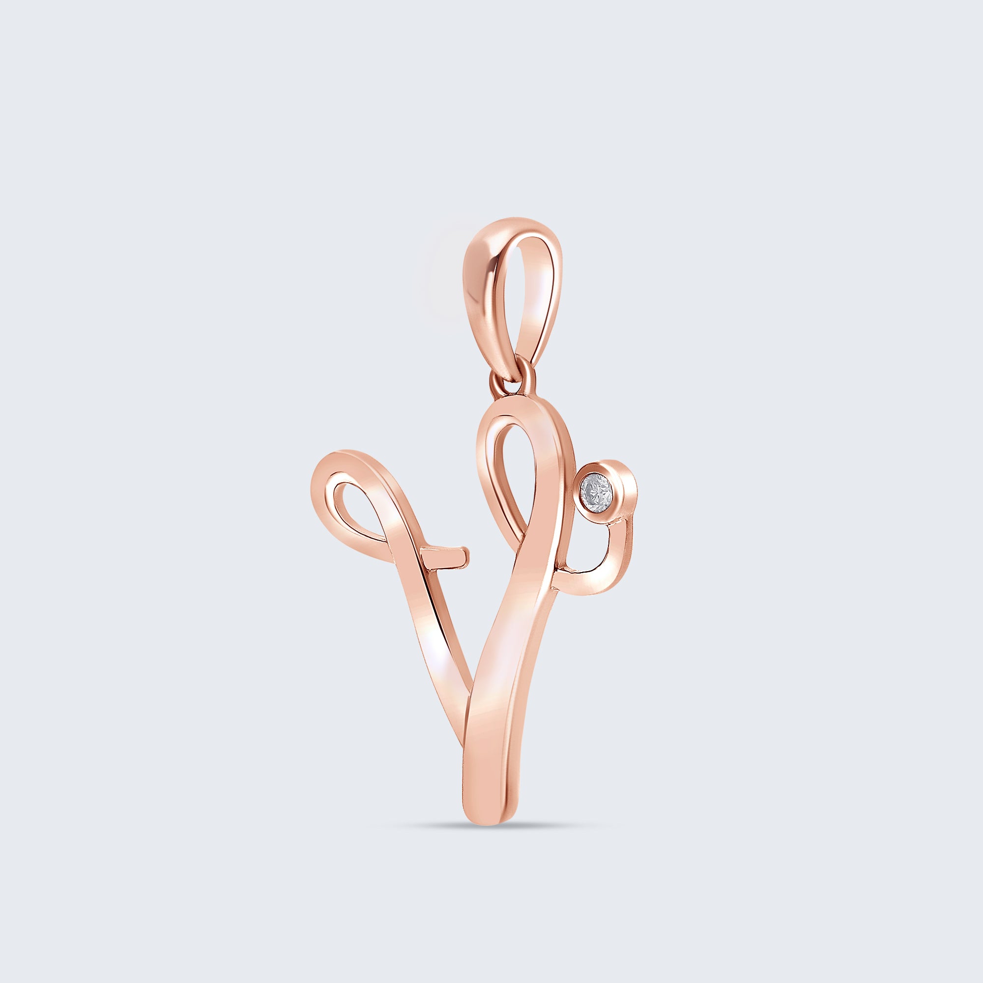 K18 イニシャルペンダント「V」 – 0.01ct ダイヤモンド（チェーンは