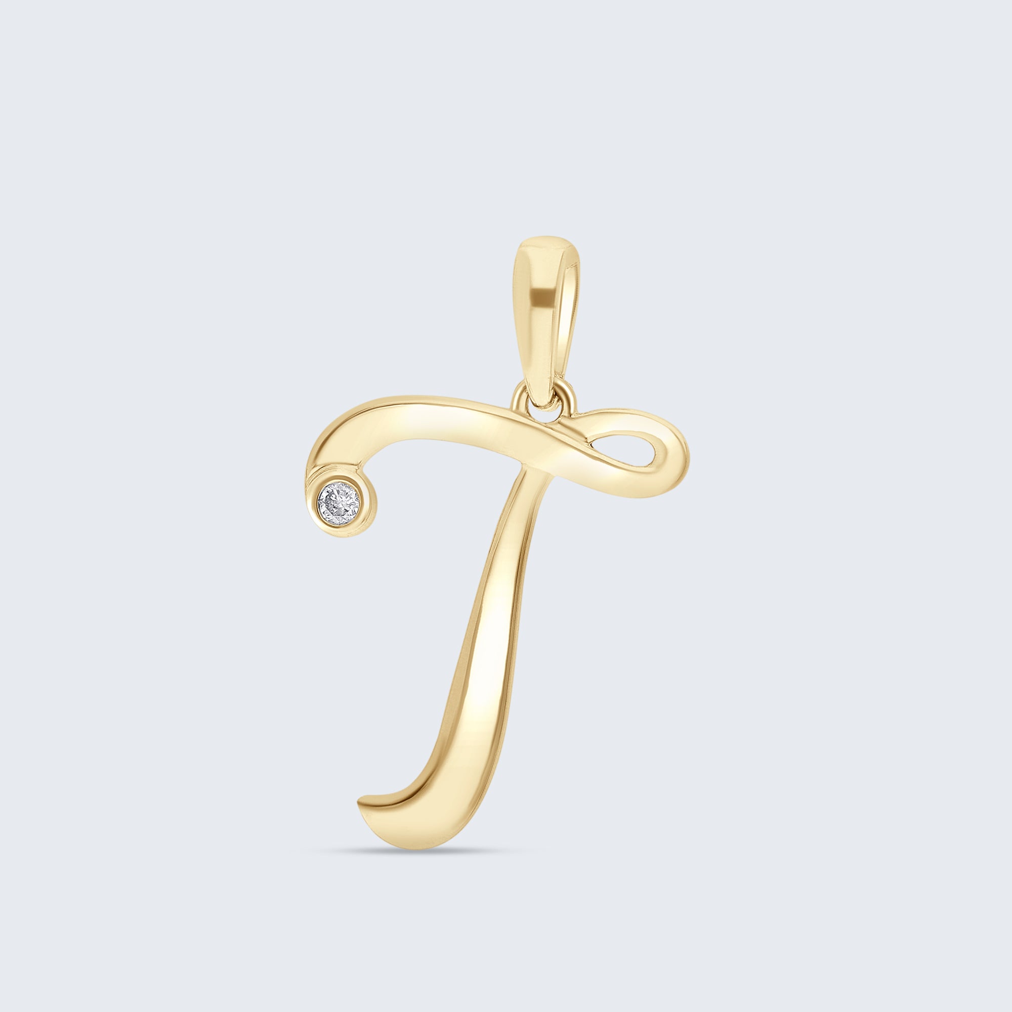 K18 イニシャルペンダント「T」 – 0.01ct ダイヤモンド（チェーンは