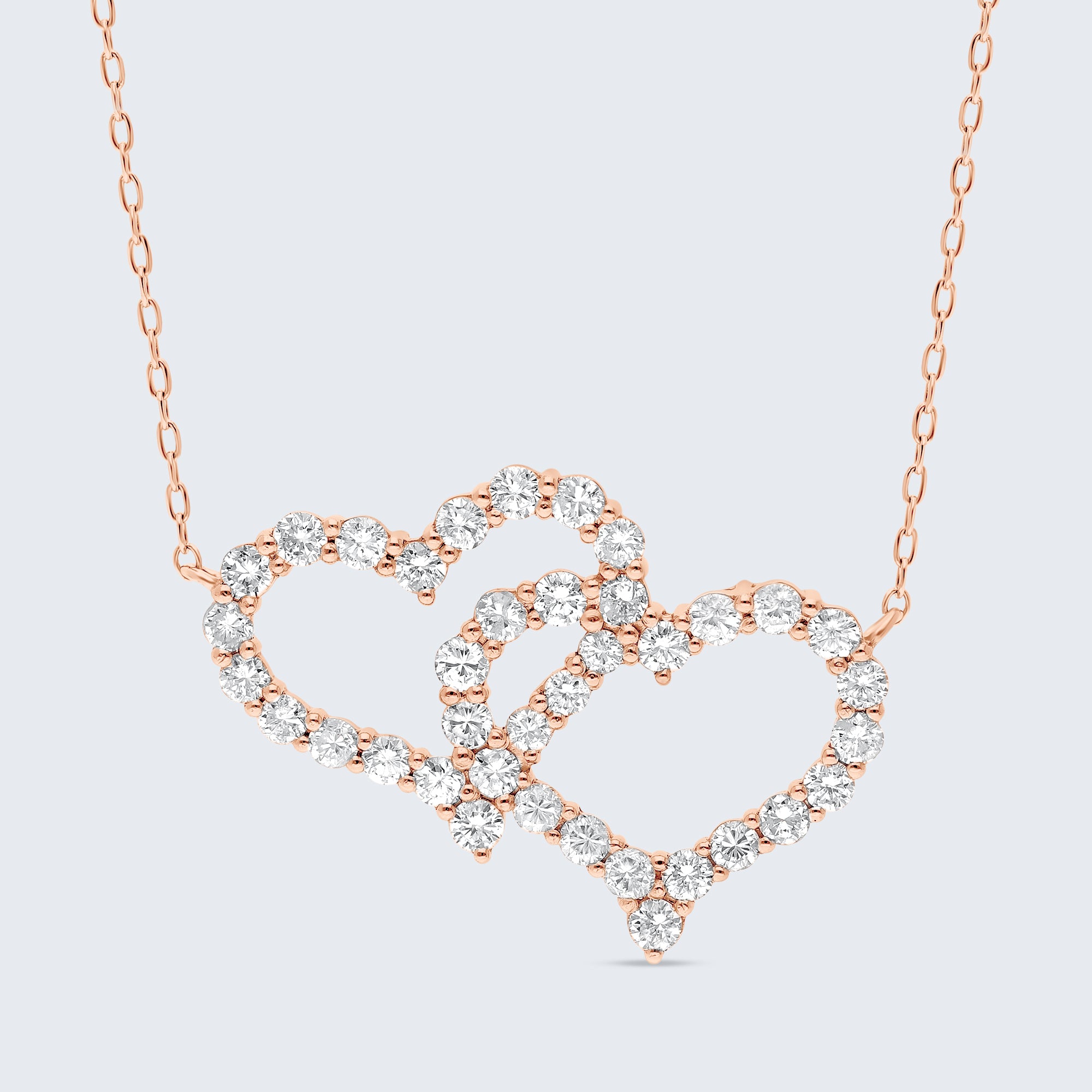 ダブルオープンハート ダイヤモンドペンダント – 18Kゴールド、1.0カラット