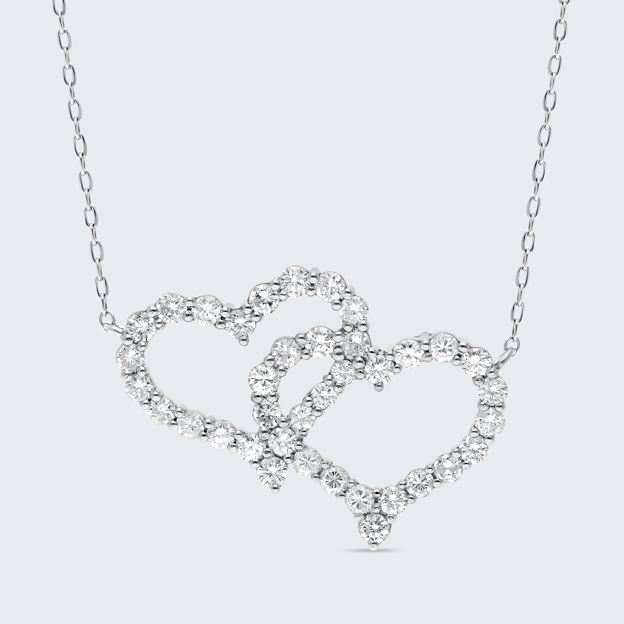 ダブルオープンハート ダイヤモンドペンダント – 18Kゴールド、1.0カラット