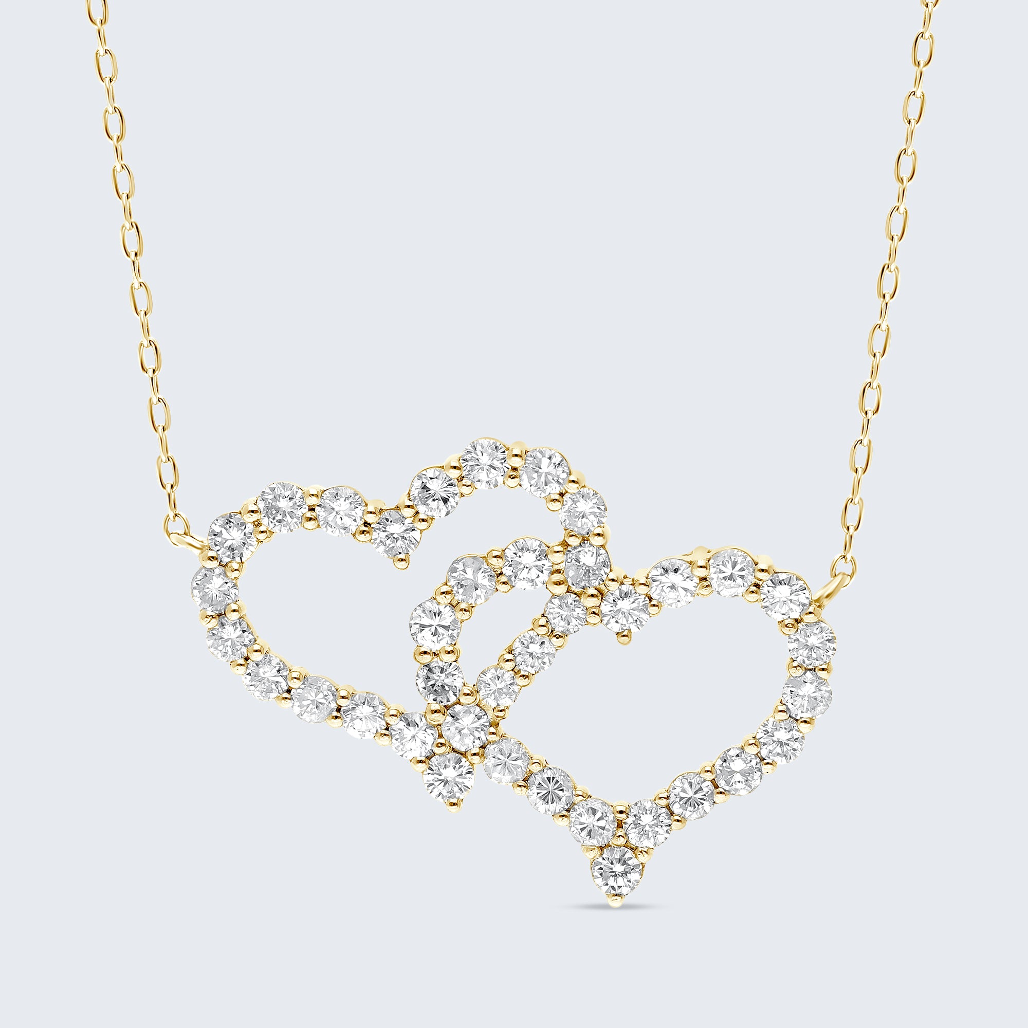 ダブルオープンハート ダイヤモンドペンダント – 18Kゴールド、1.0カラット