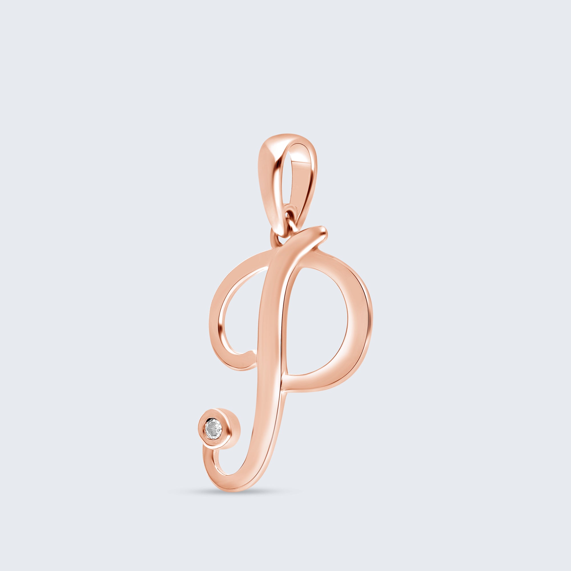 K18 イニシャルペンダント「P」 – 0.01ct ダイヤモンド（チェーンは