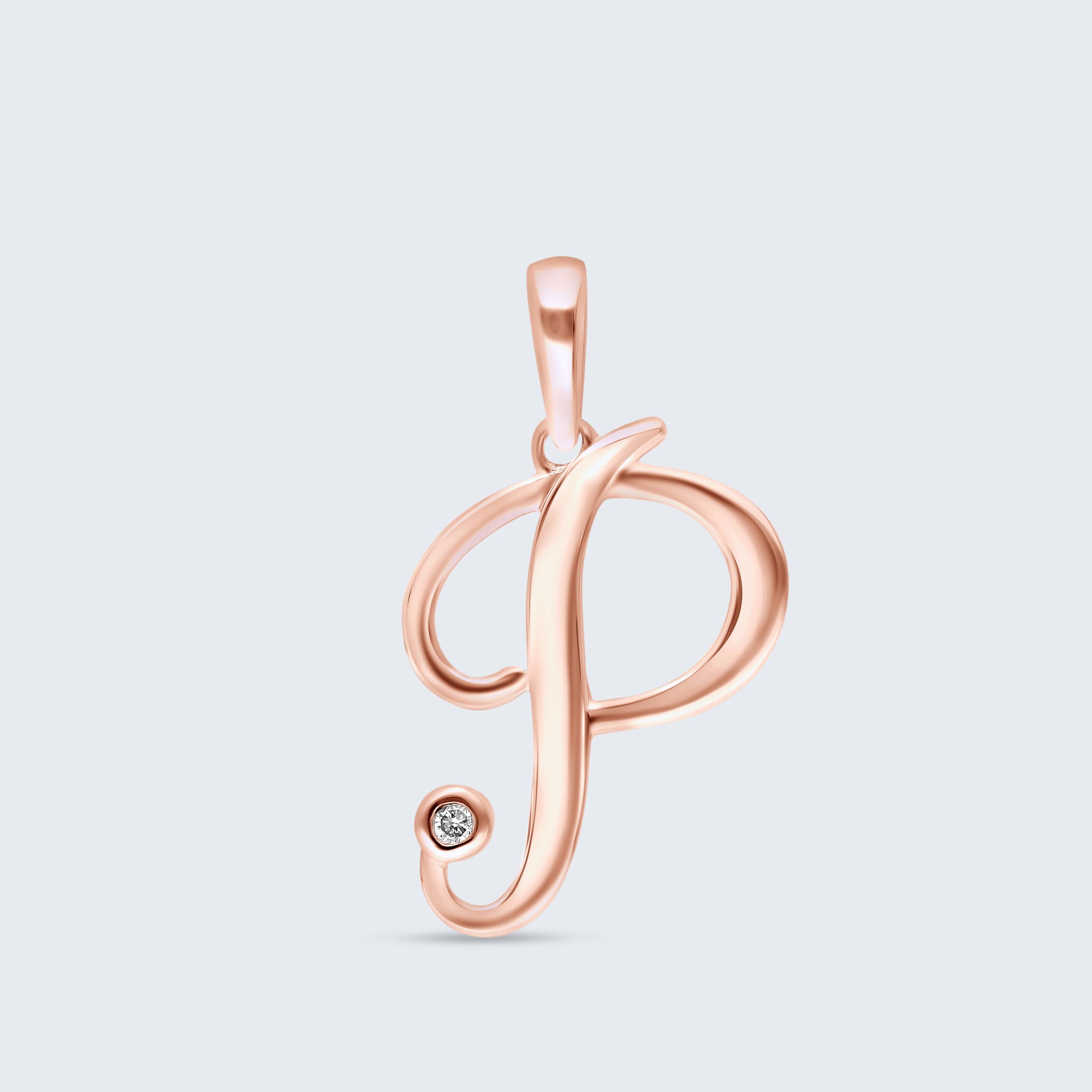 K18 イニシャルペンダント「P」 – 0.01ct ダイヤモンド（チェーンは