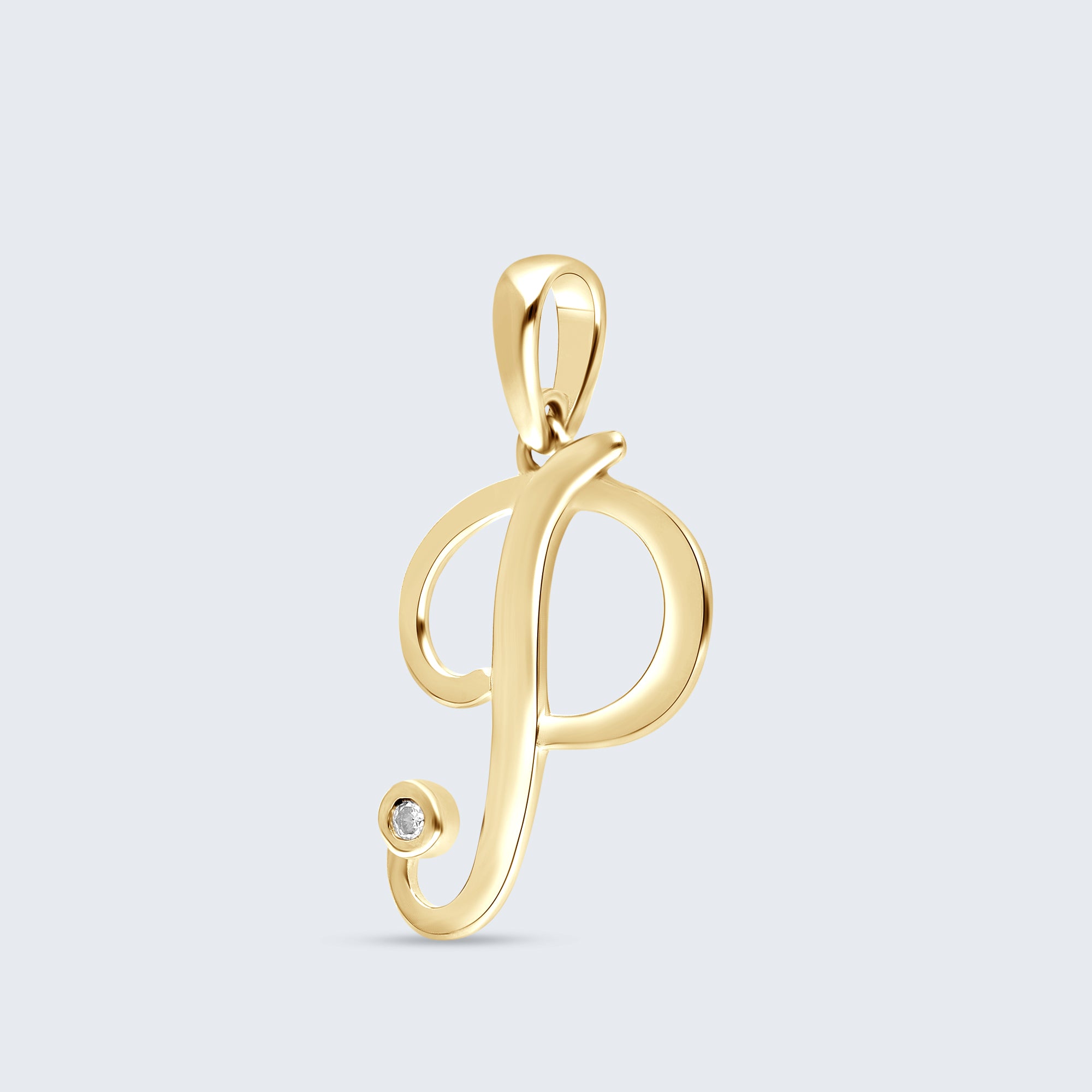 K18 イニシャルペンダント「P」 – 0.01ct ダイヤモンド（チェーンはオプション）