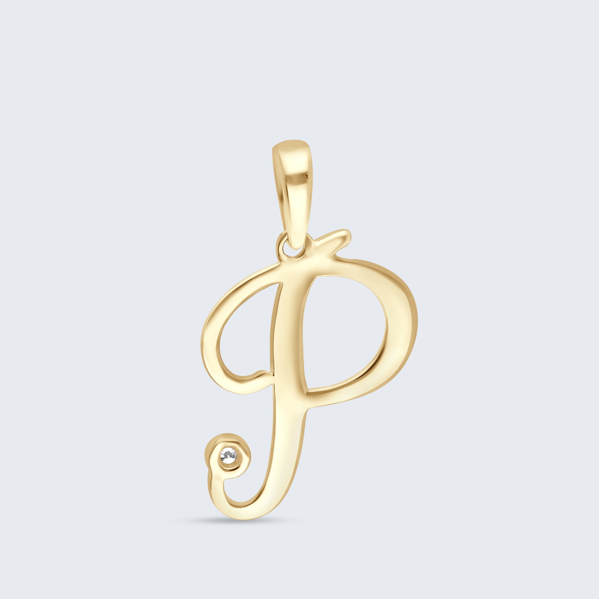 K18 イニシャルペンダント「P」 – 0.01ct ダイヤモンド（チェーンはオプション）