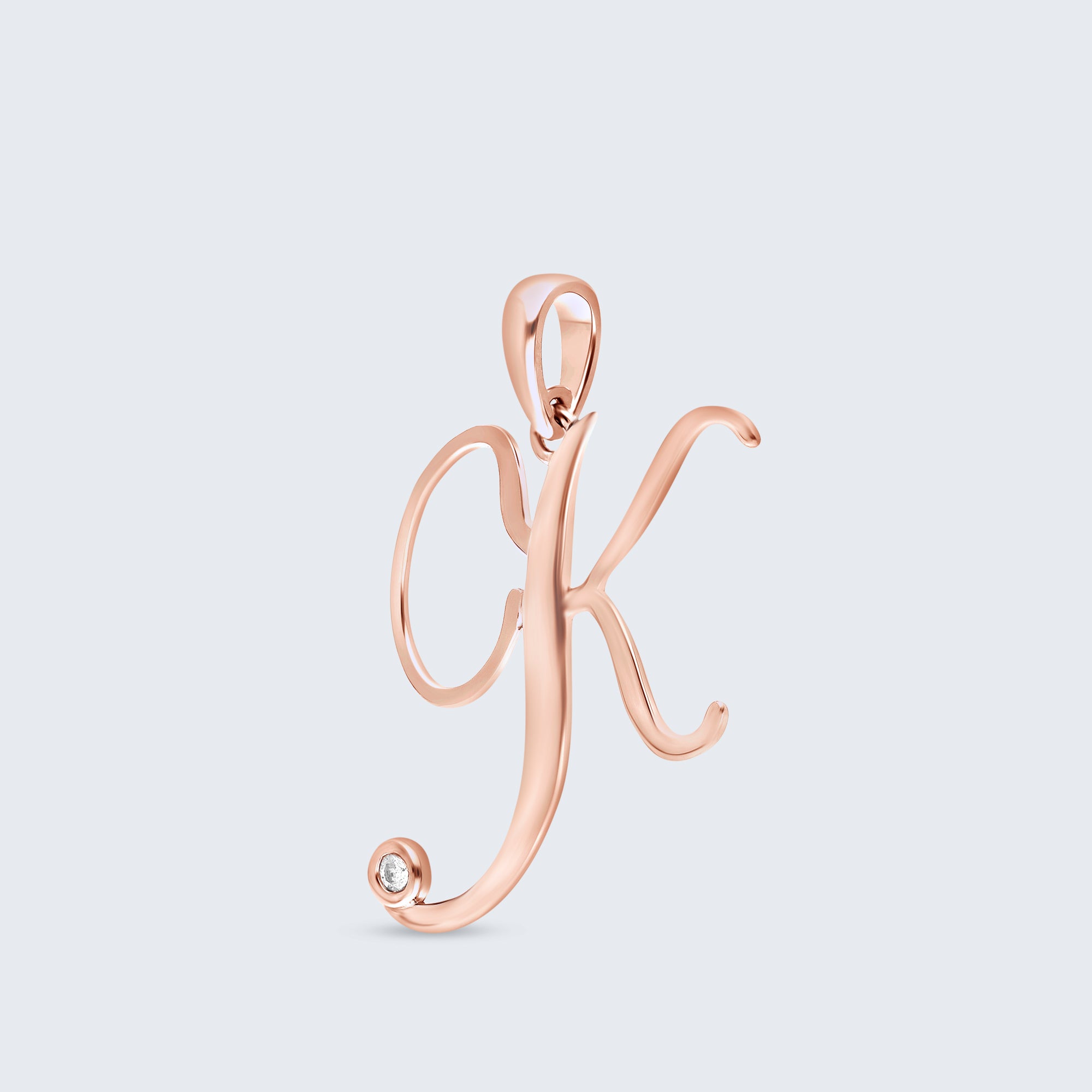 K18 イニシャルペンダント「K」 – 0.01カラットダイヤモンド（チェーンオプションあり）