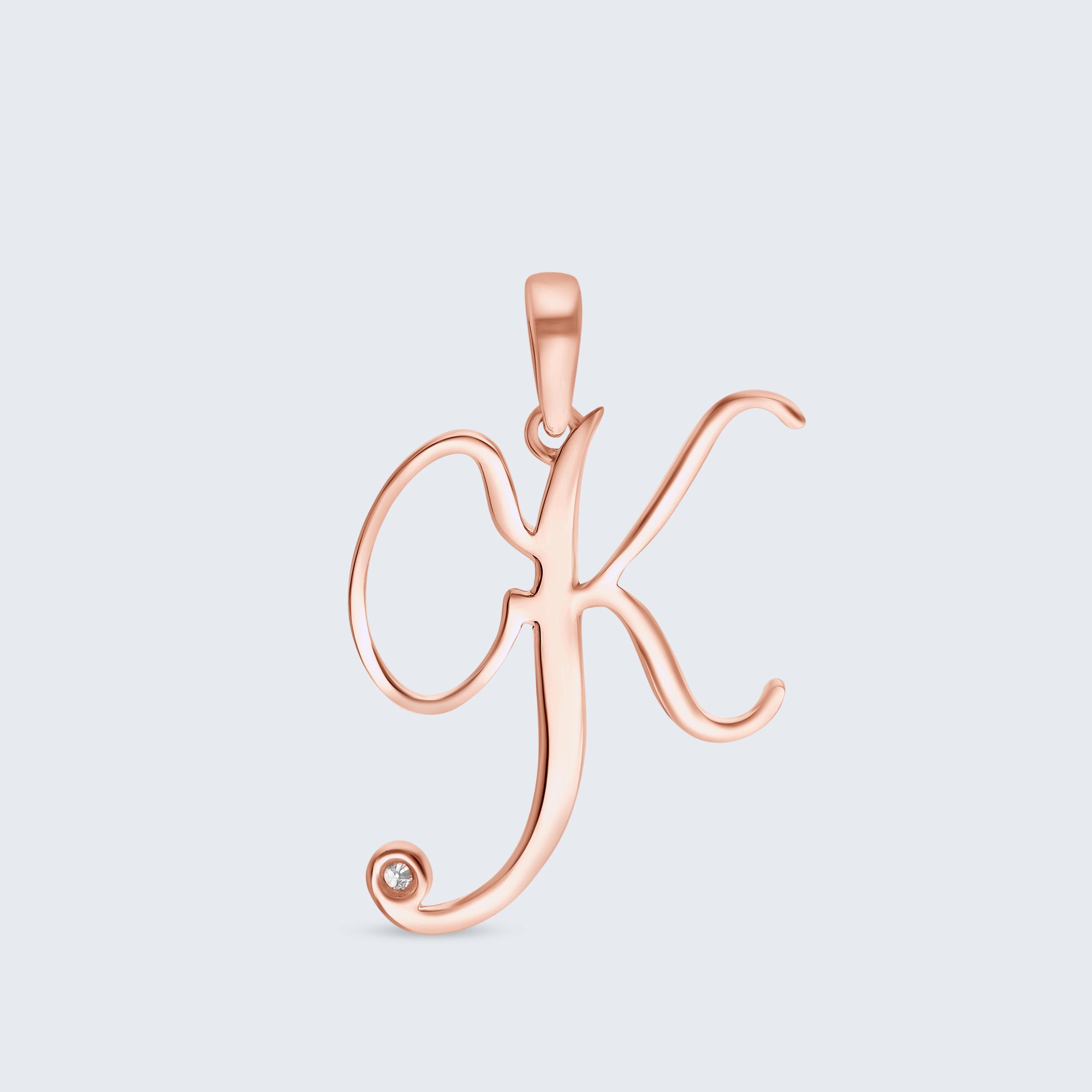 K18 イニシャルペンダント「K」 – 0.01カラットダイヤモンド（チェーンオプションあり）