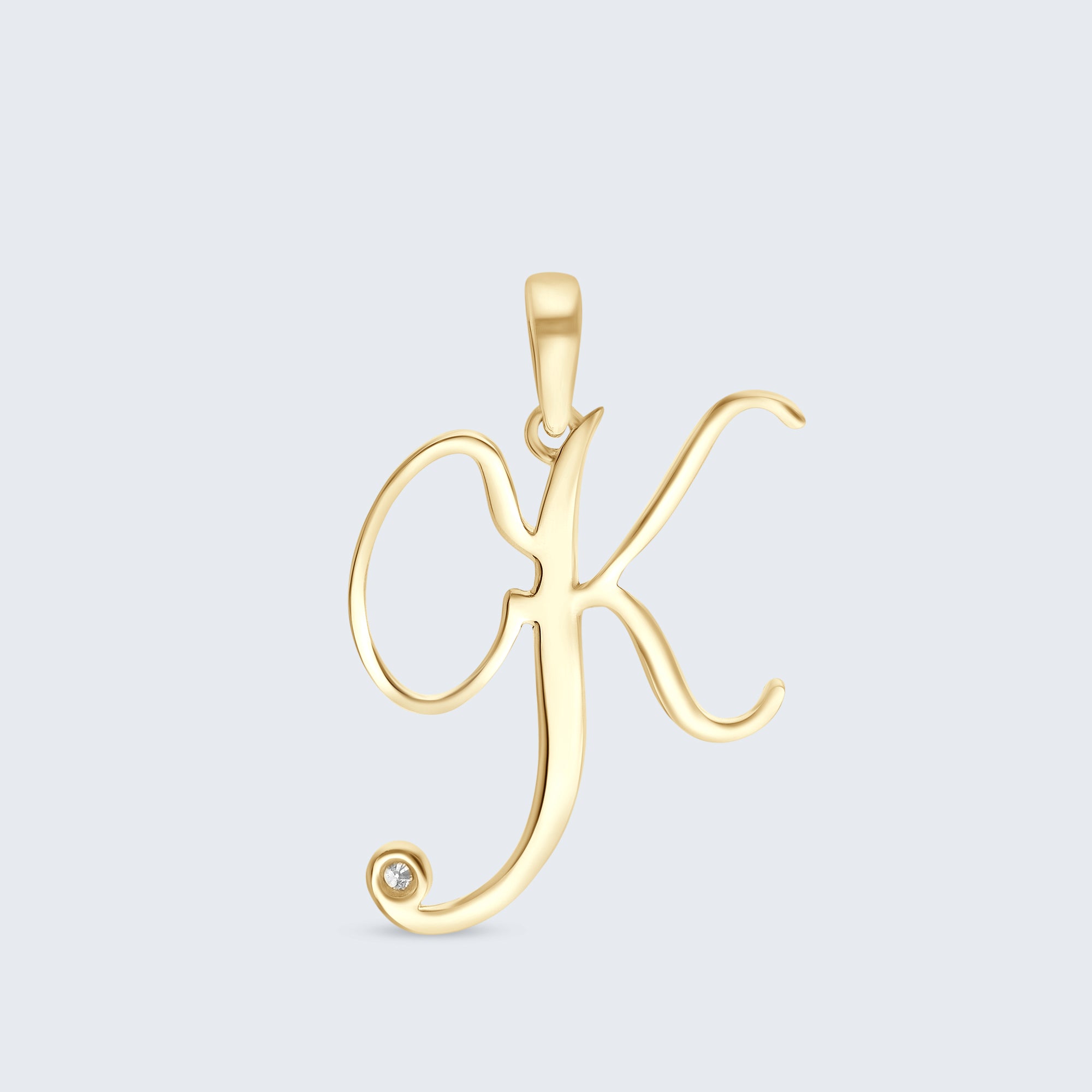 K18 イニシャルペンダント「K」 – 0.01カラットダイヤモンド（チェーンオプションあり）