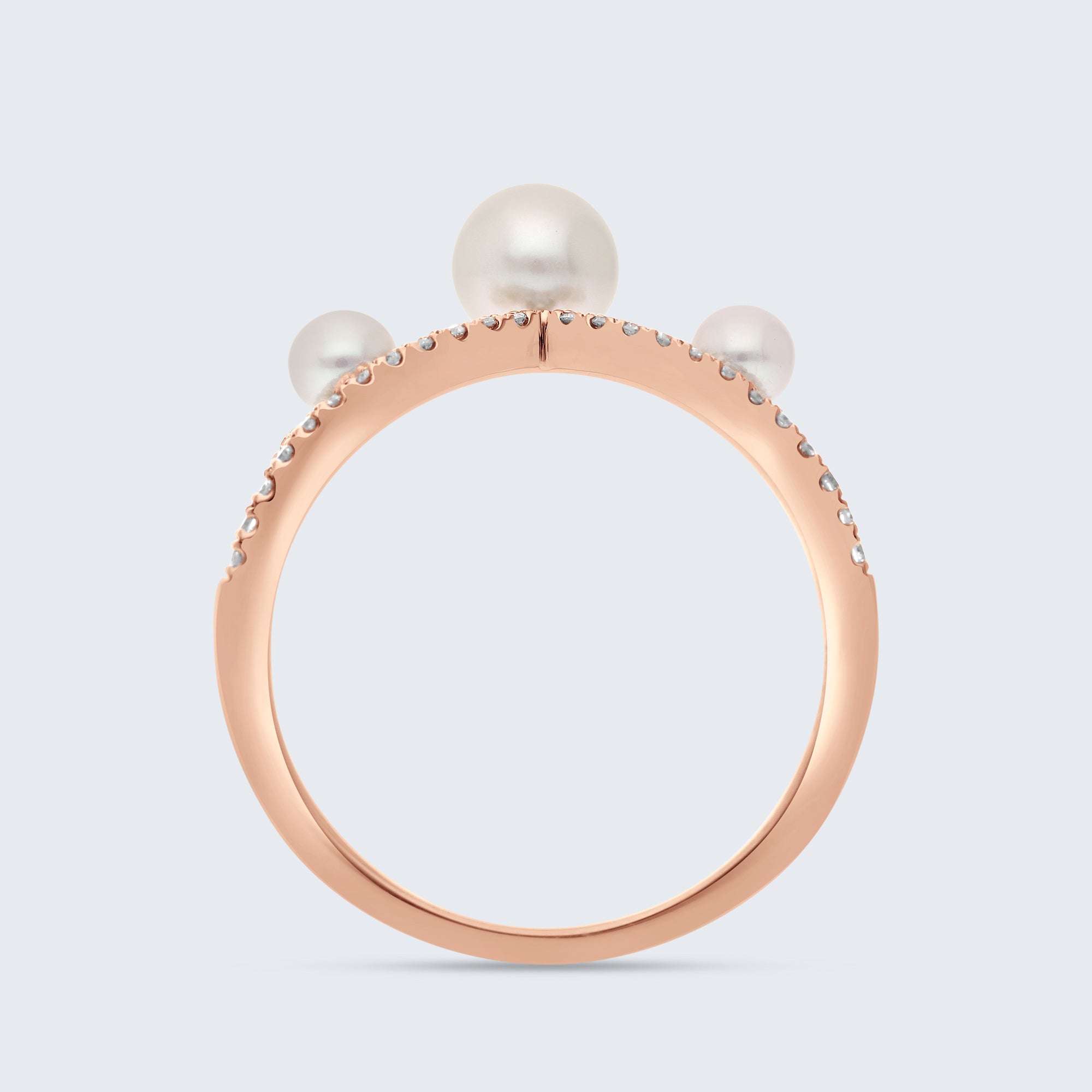 パール＆ダイヤモンド ウェーブリング – 18Kゴールド、0.20カラット