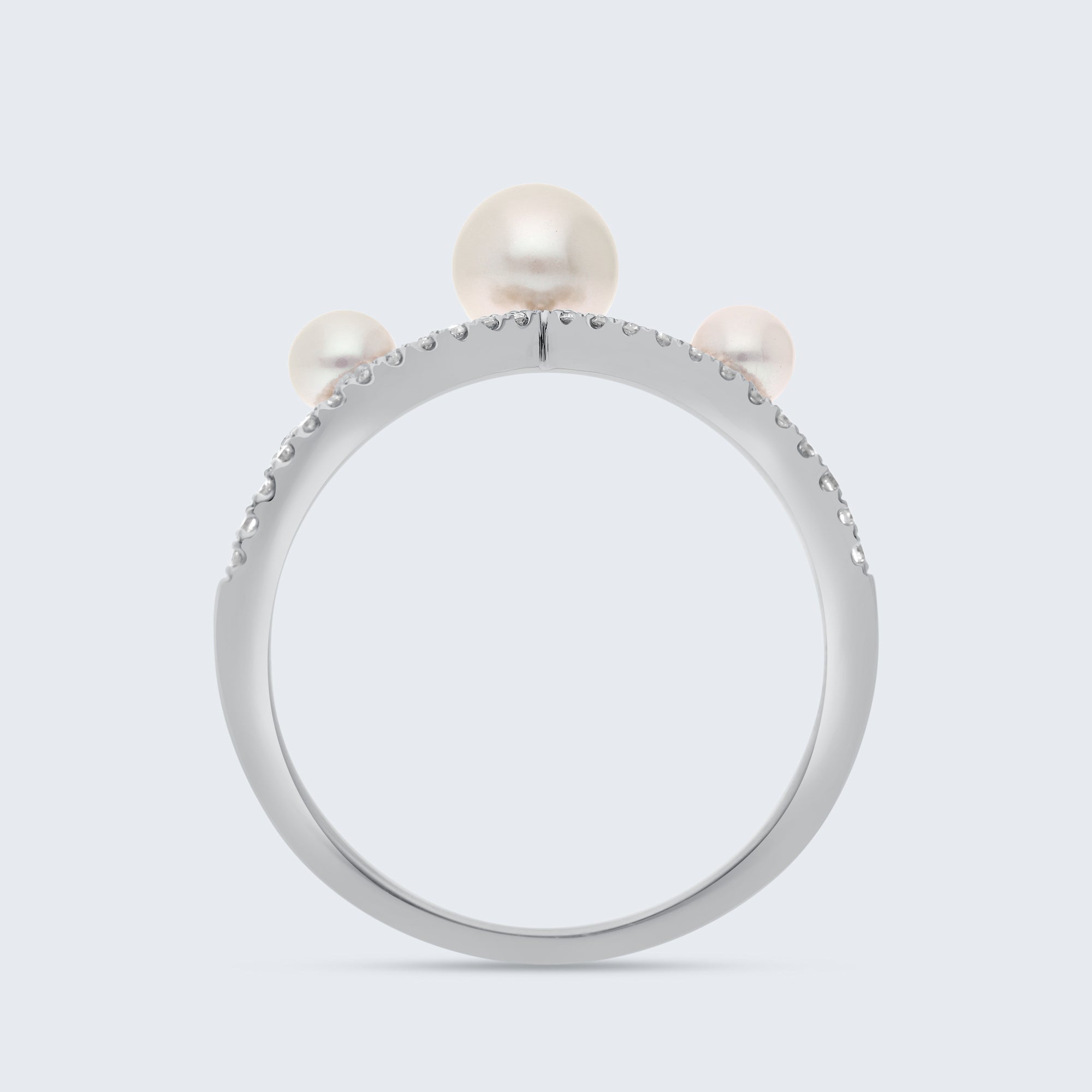 パール＆ダイヤモンド ウェーブリング – 18Kゴールド、0.20カラット