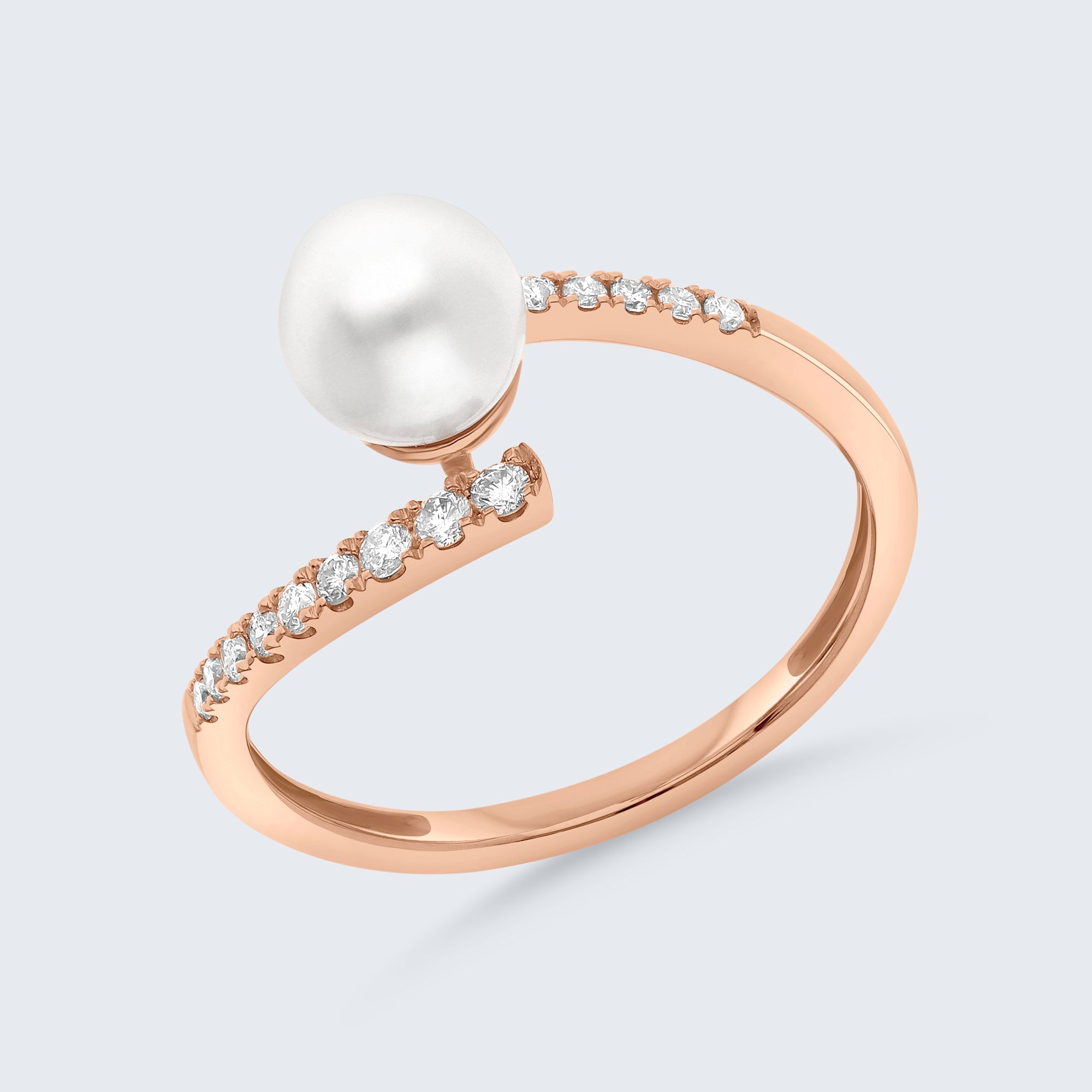 パール＆ダイヤモンド ツイストリング – 18Kゴールド、0.15カラット