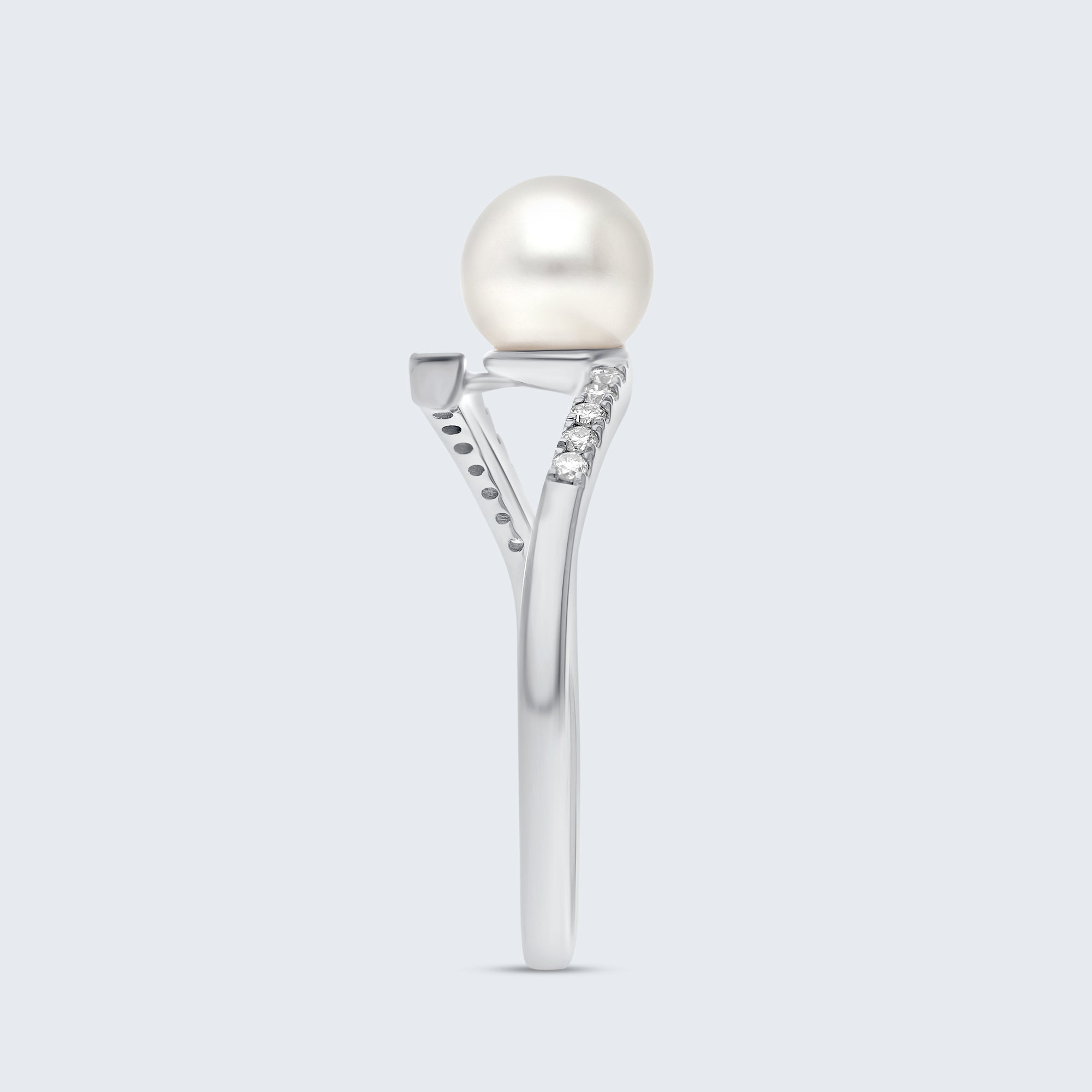 パール＆ダイヤモンド ツイストリング – 18Kゴールド、0.15カラット