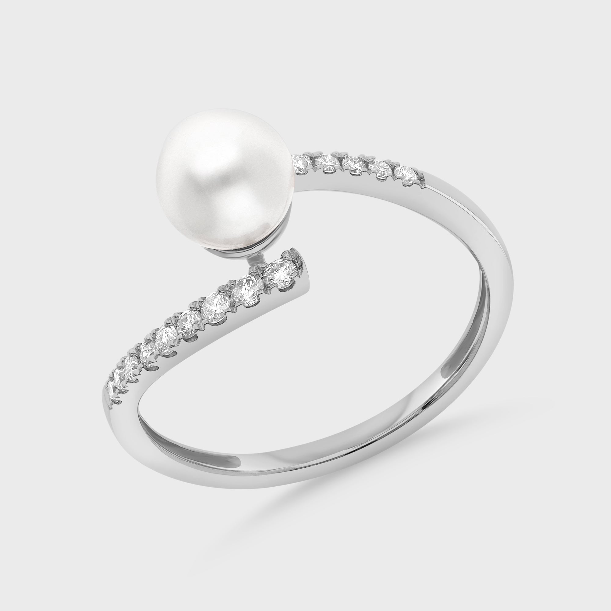 パール＆ダイヤモンド ツイストリング – 18Kゴールド、0.15カラット