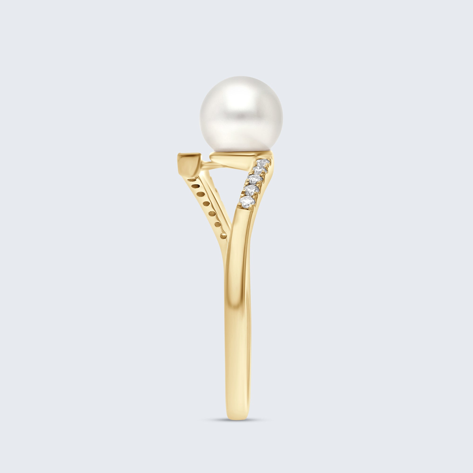 パール＆ダイヤモンド ツイストリング – 18Kゴールド、0.15カラット