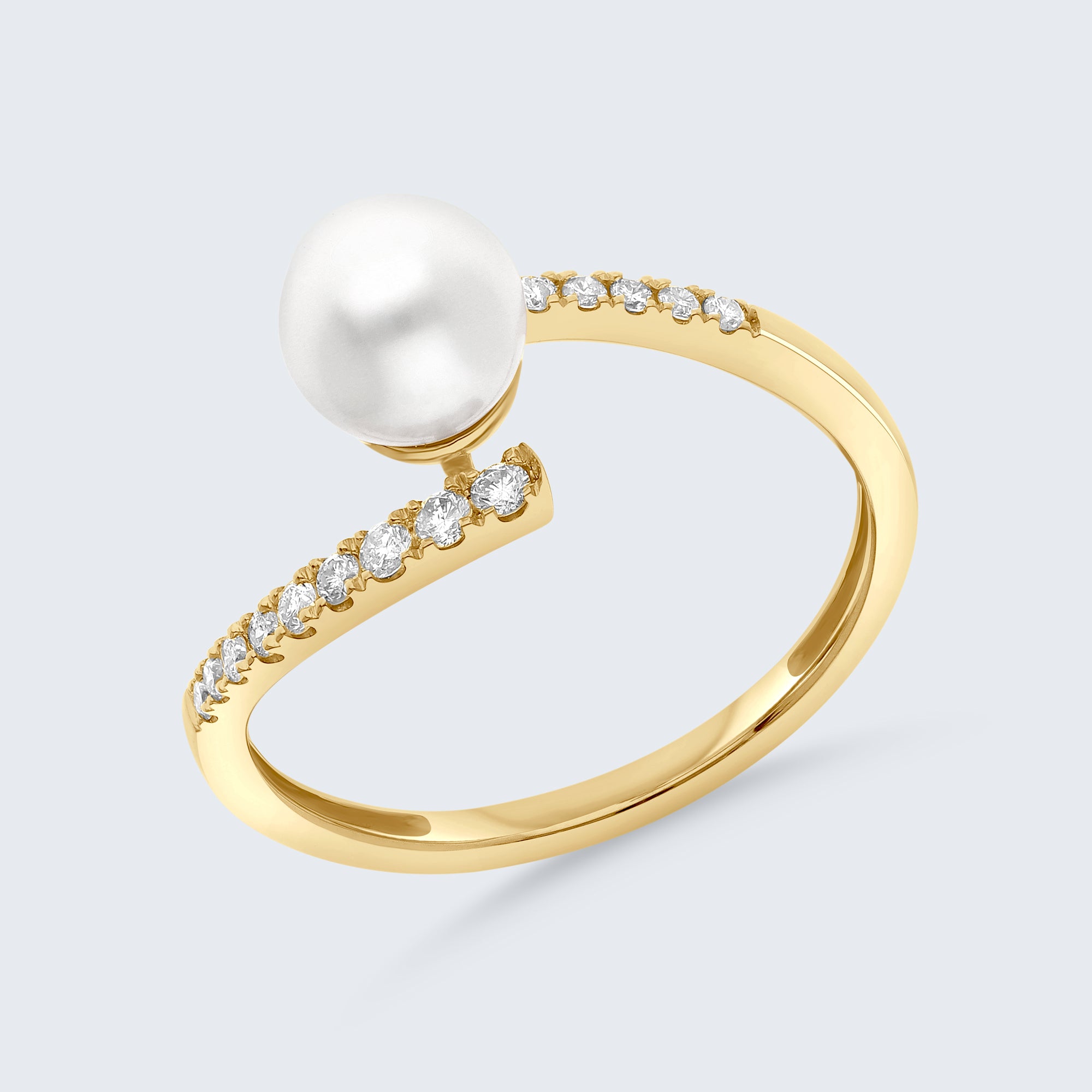 パール＆ダイヤモンド ツイストリング – 18Kゴールド、0.15カラット