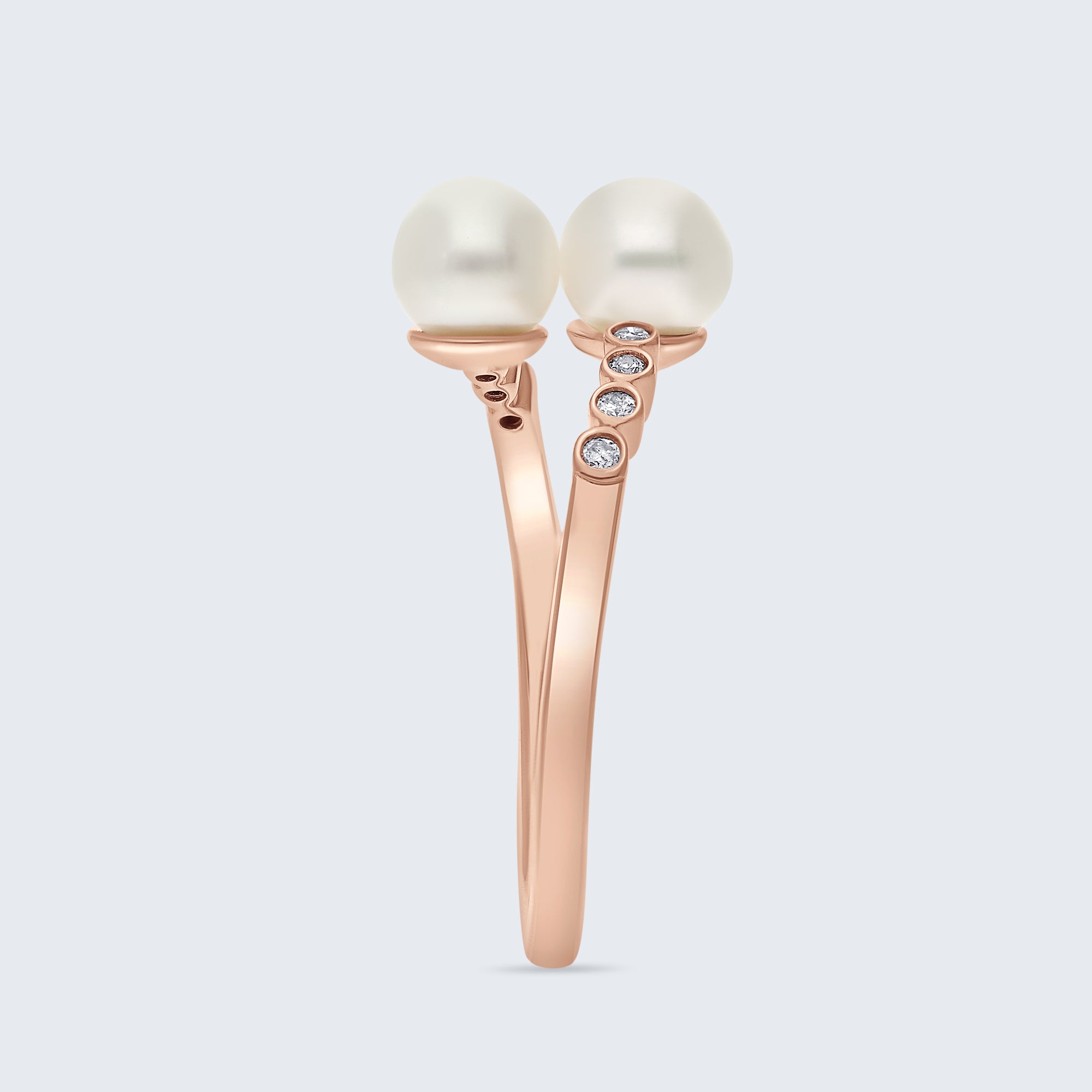 ツーパール＆ダイヤモンドリング - 18Kゴールド、0.06カラット