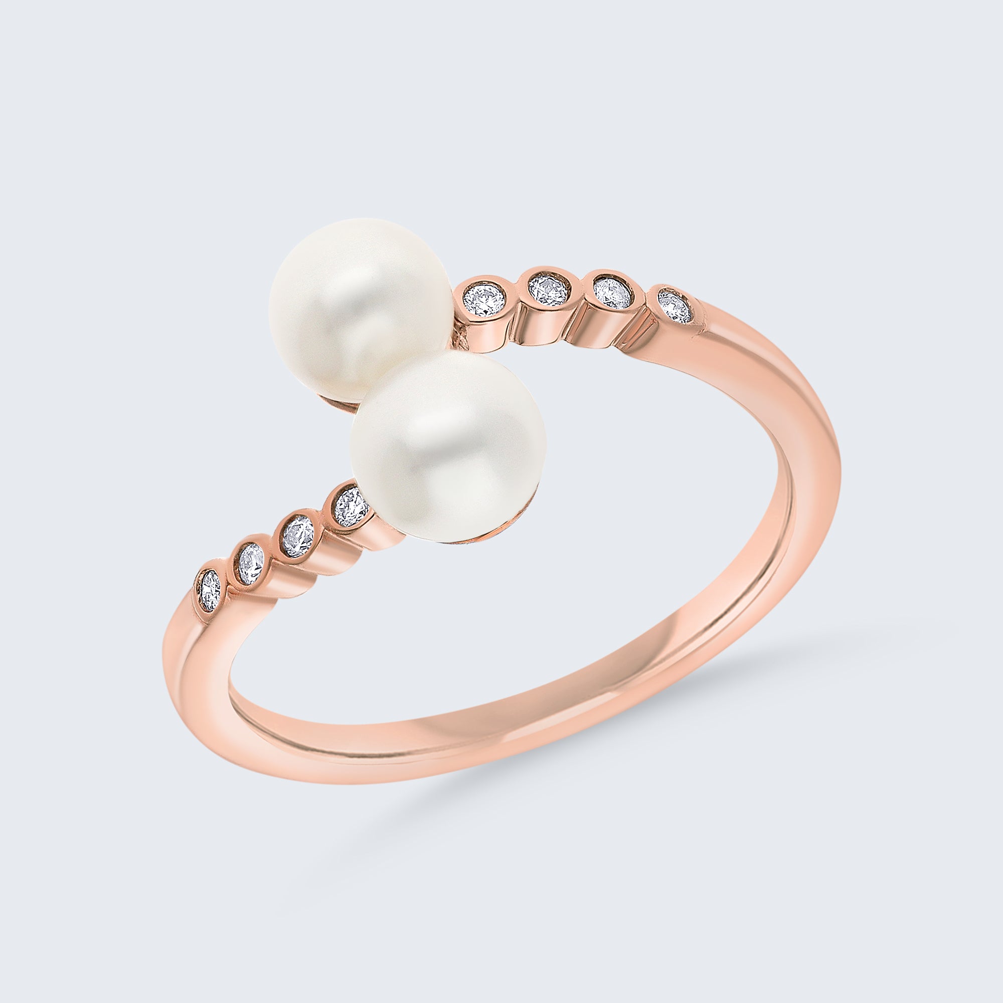 ツーパール＆ダイヤモンドリング - 18Kゴールド、0.06カラット