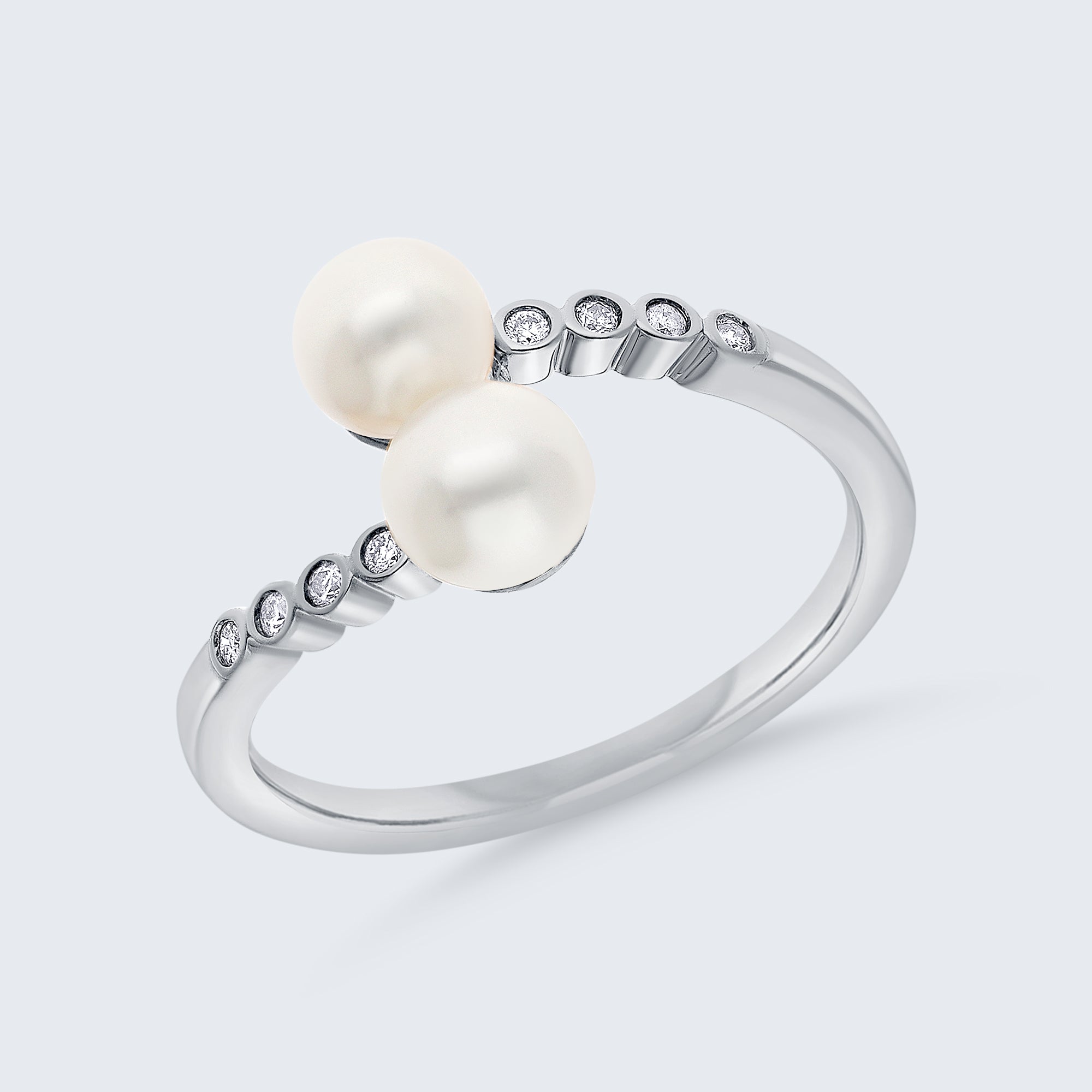 ツーパール＆ダイヤモンドリング - 18Kゴールド、0.06カラット