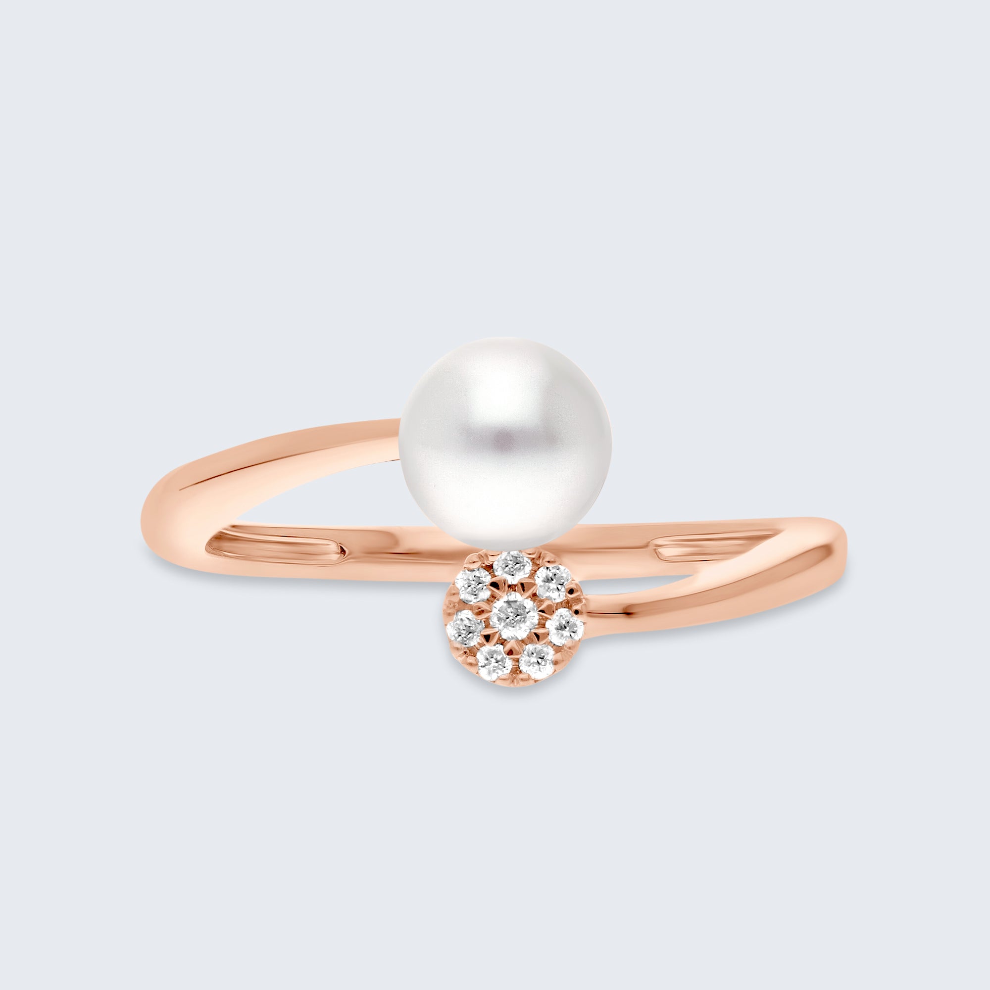 パール＆ダイヤモンド ハローリング – 18Kゴールド、0.05カラット