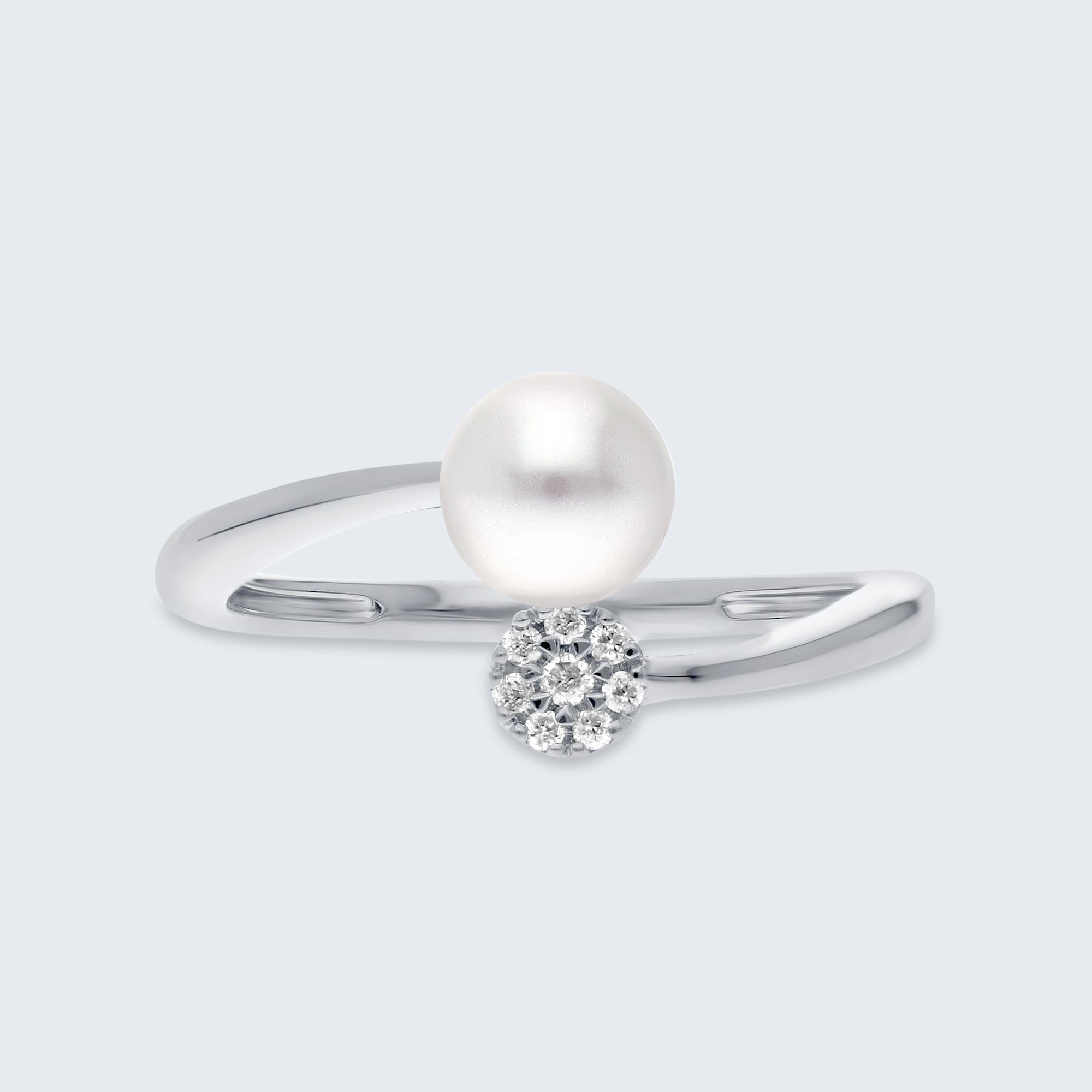 パール＆ダイヤモンド ハローリング – 18Kゴールド、0.05カラット