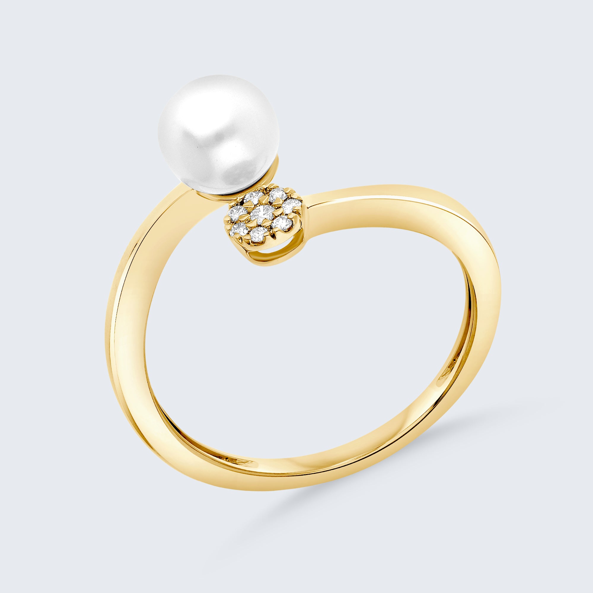 パール＆ダイヤモンド ハローリング – 18Kゴールド、0.05カラット